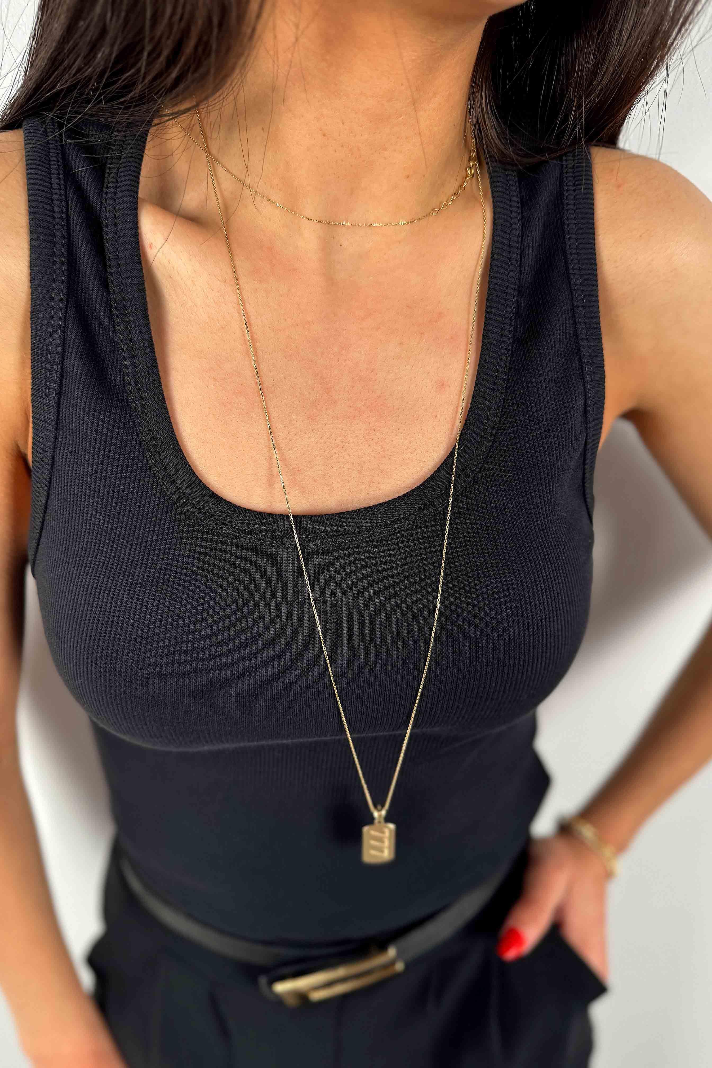 Fitilli U Yaka Basic Bluz Siyah