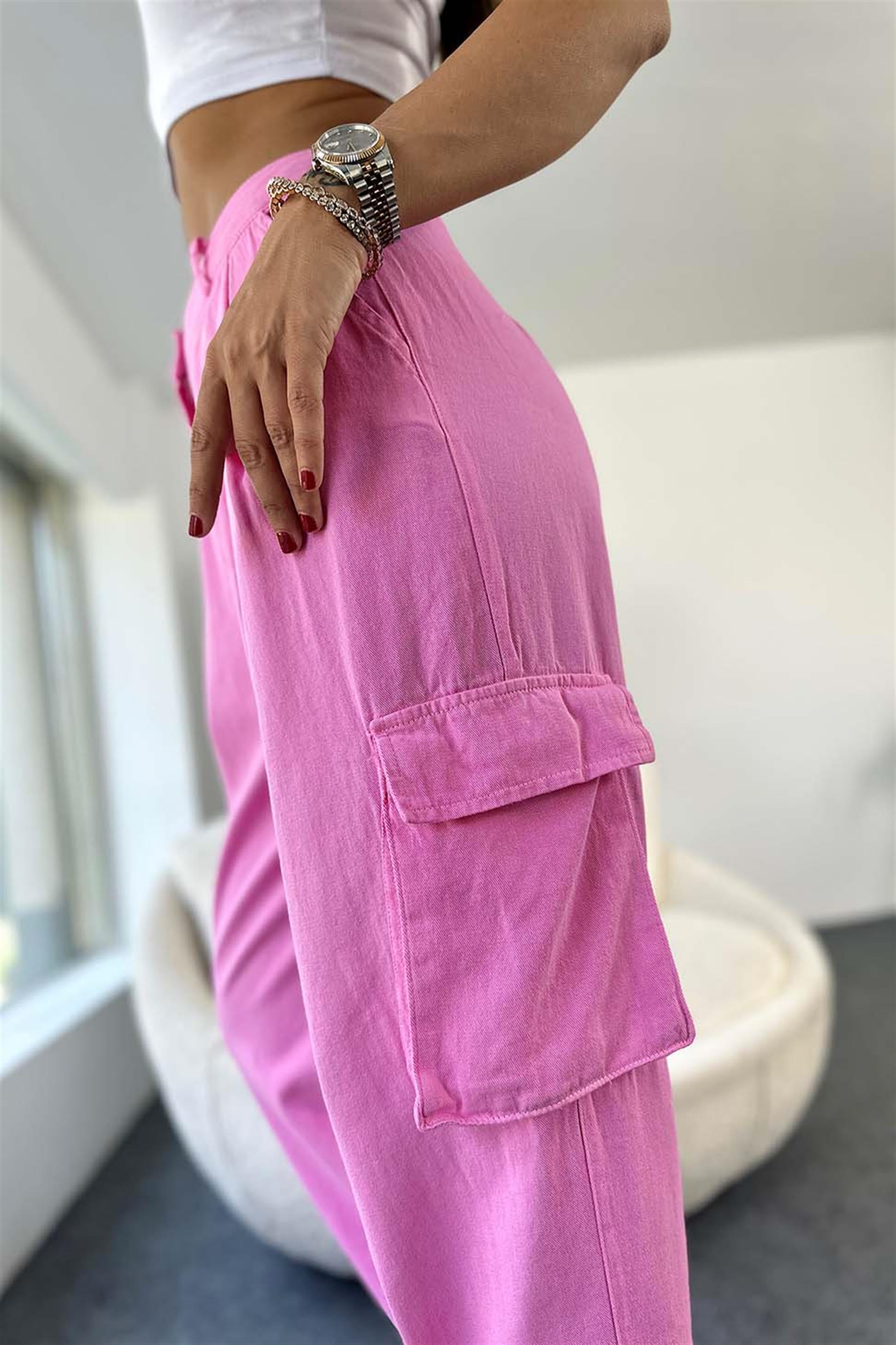 Gabardin Kumaş Kargo Cepli Salaş Pantolon Pembe · 4