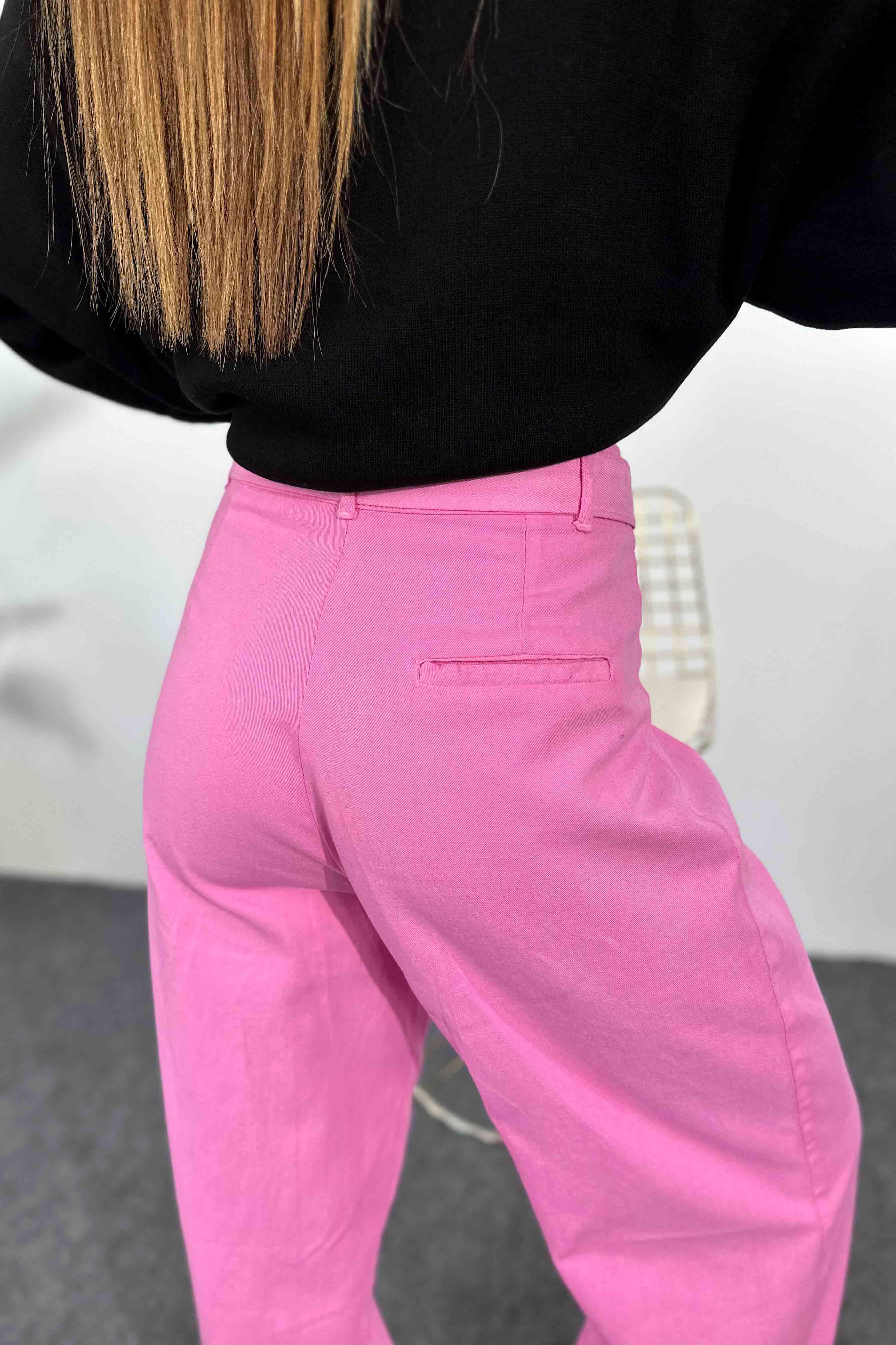 Gabardin Kumaş Kemerli Uzun Bol Pantolon Pembe · 3