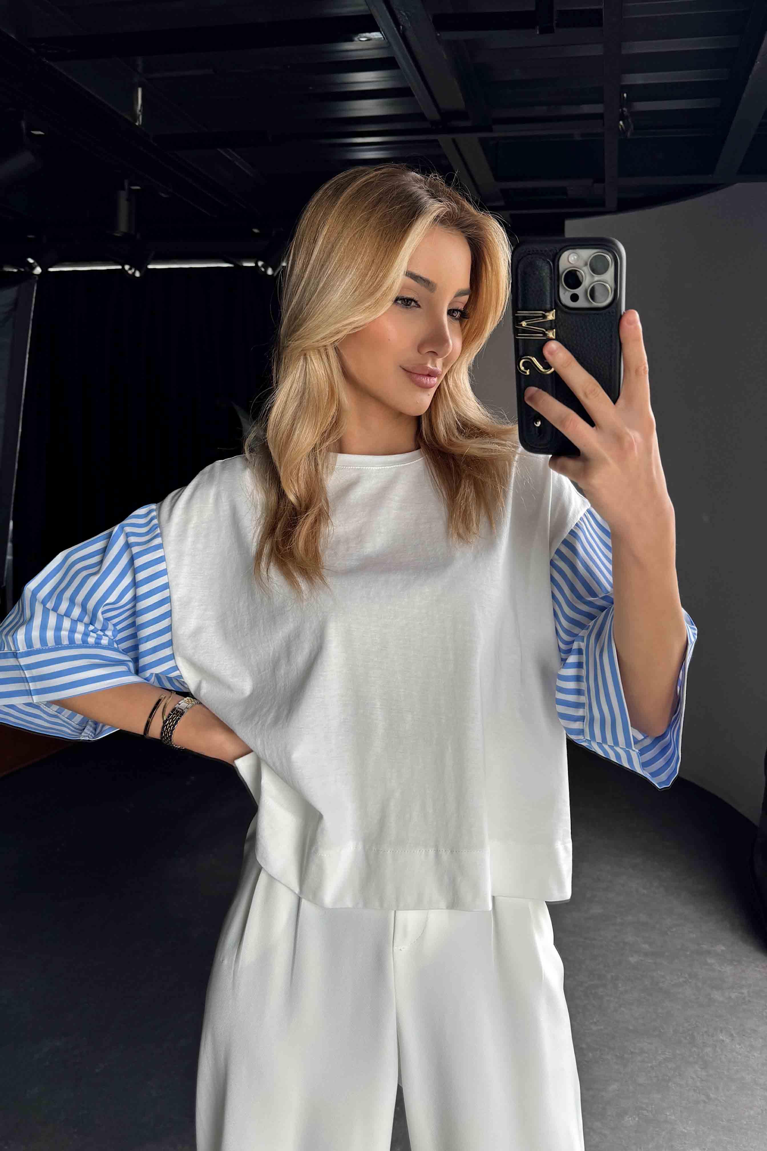 Garnili Crop Tişört Mavi