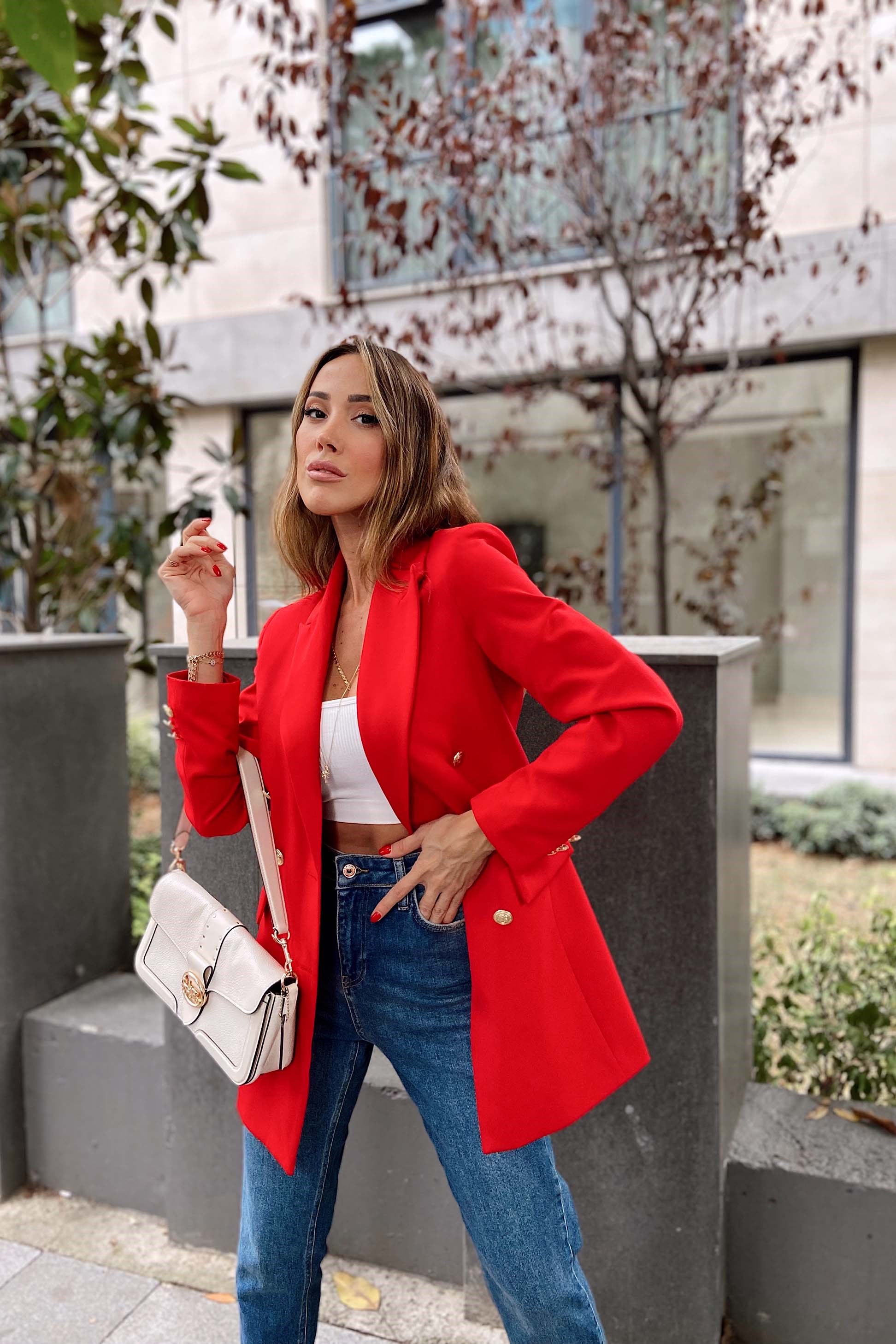 Gold Düğmeli Blazer Ceket Kırmızı