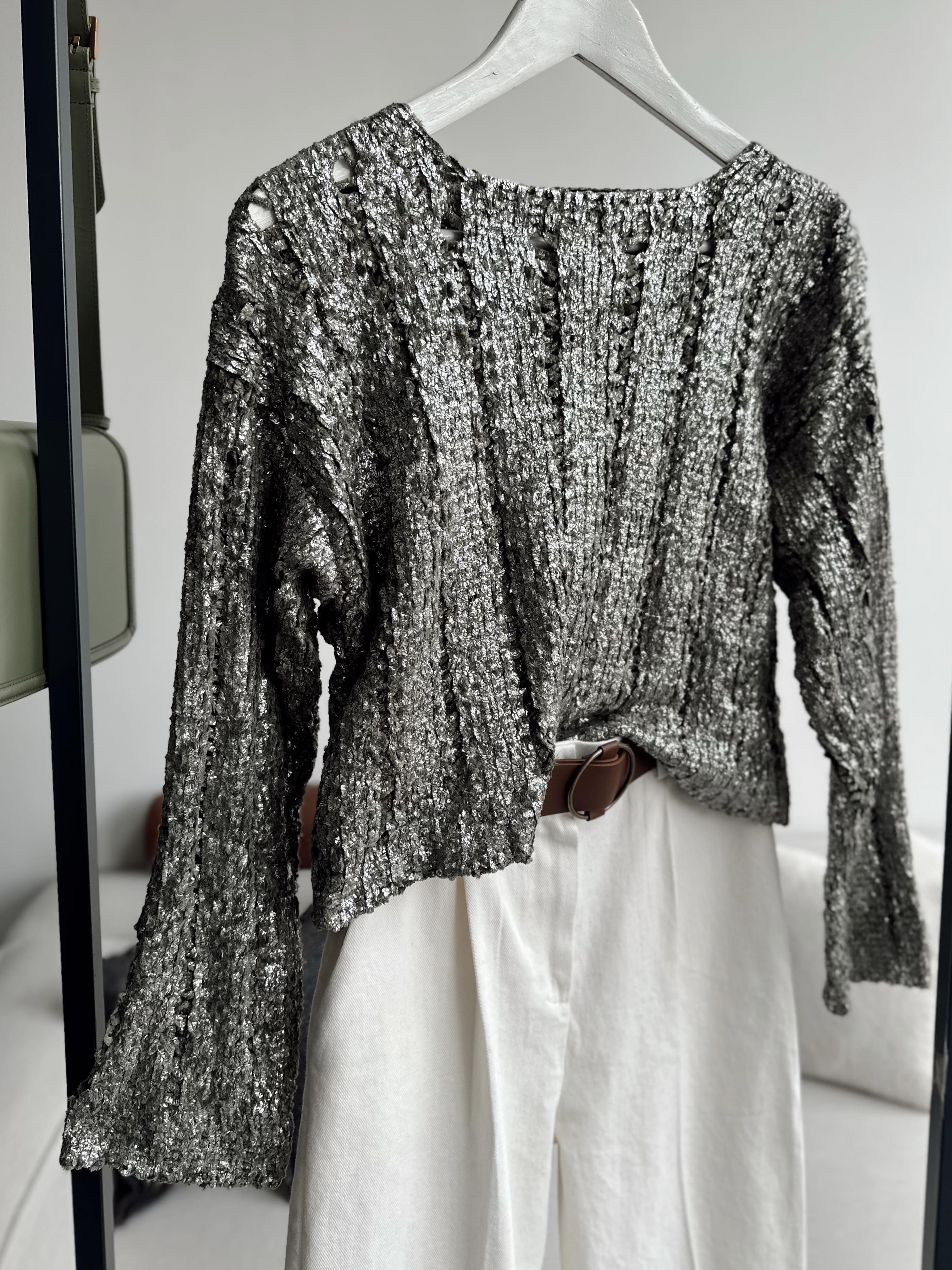 Haki Işıltılı Triko Bluz