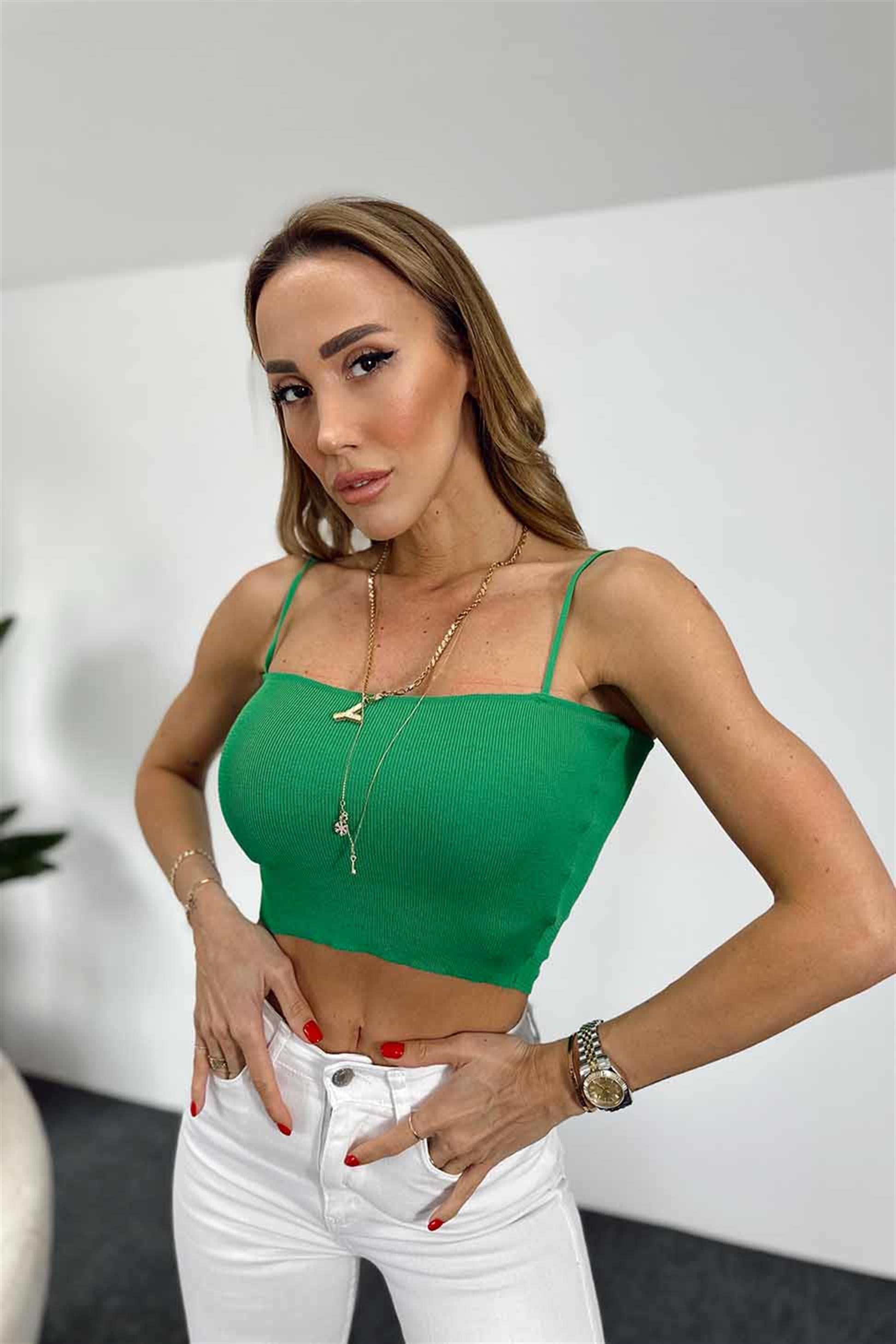 İnce Askılı Fitilli Crop Yeşil