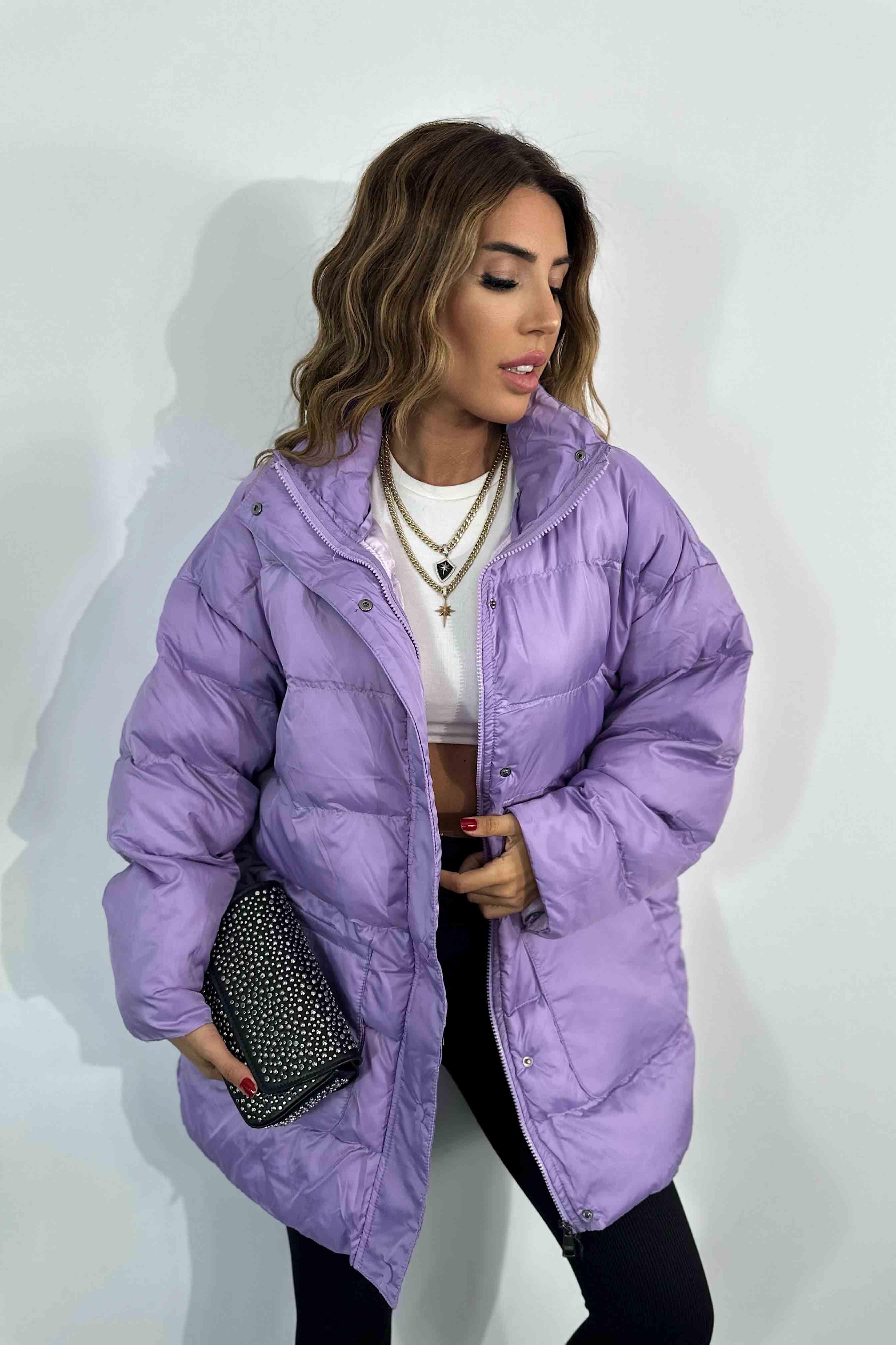 Kargo Cep Detaylı Şişme Mont Lila