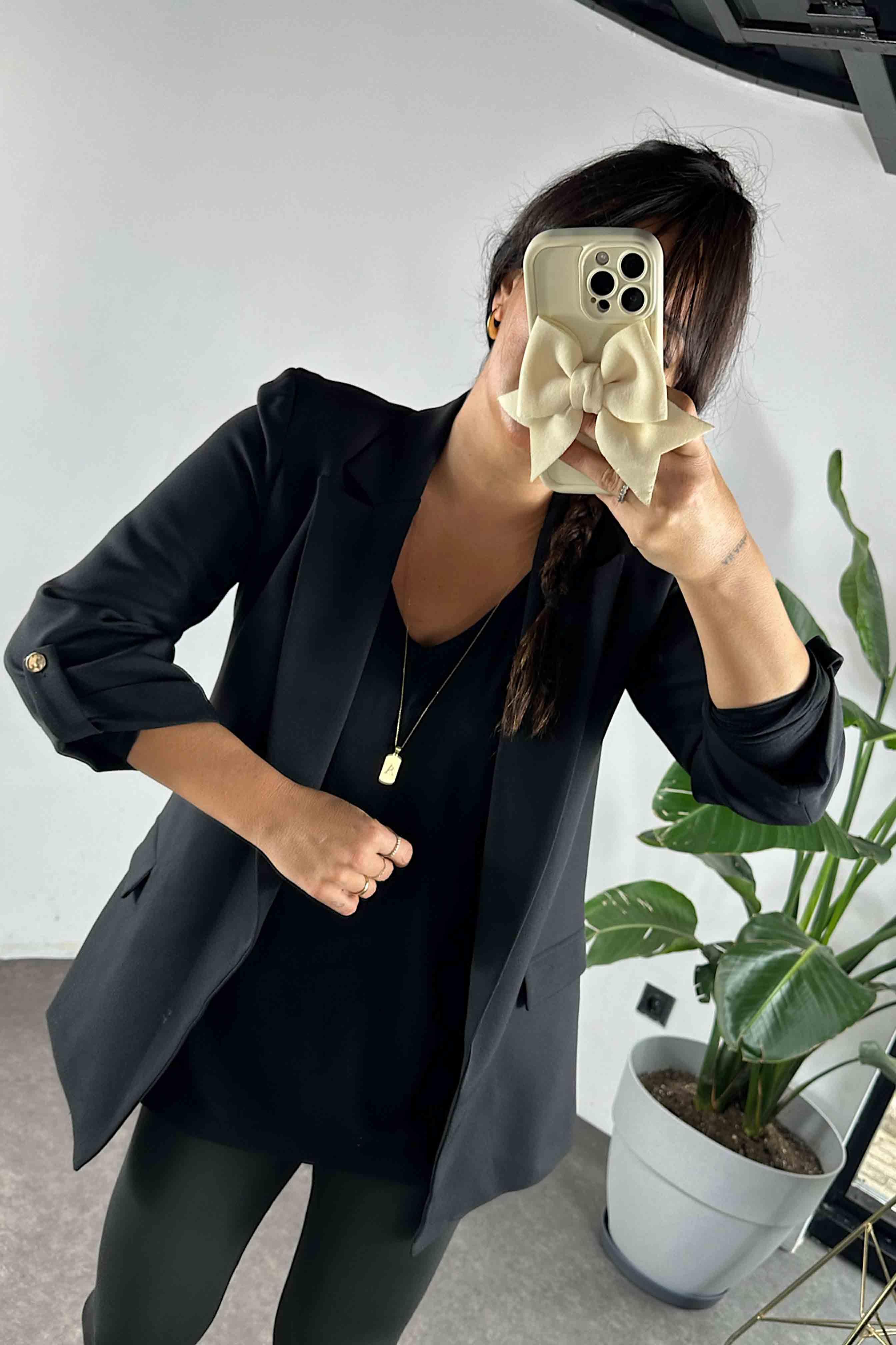 Kolu Katlamalı Blazer Kadın Ceket Siyah
