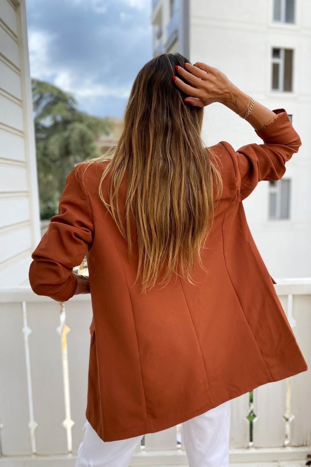 Krep Kumaş Astarlı Çift Düğme Blazer Ceket Kiremit · 7