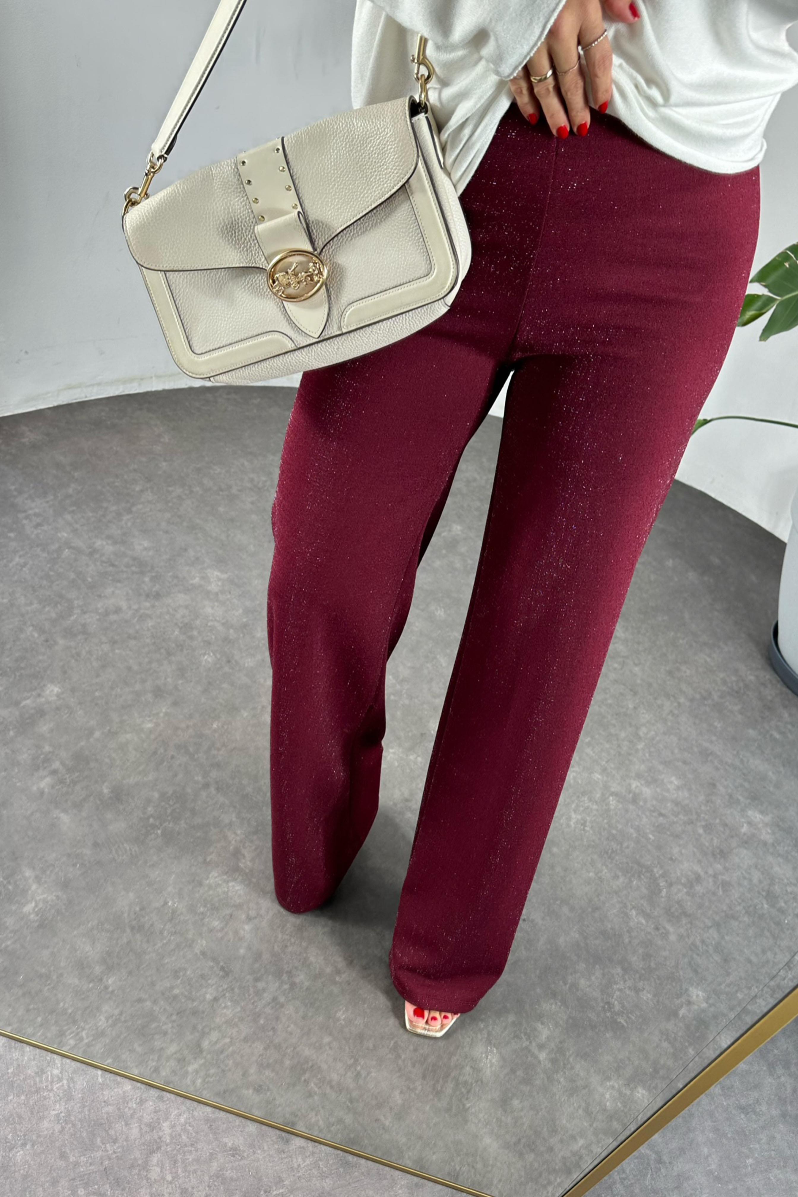 Krep Kumaş Sim Detaylı Pantolon Bordo