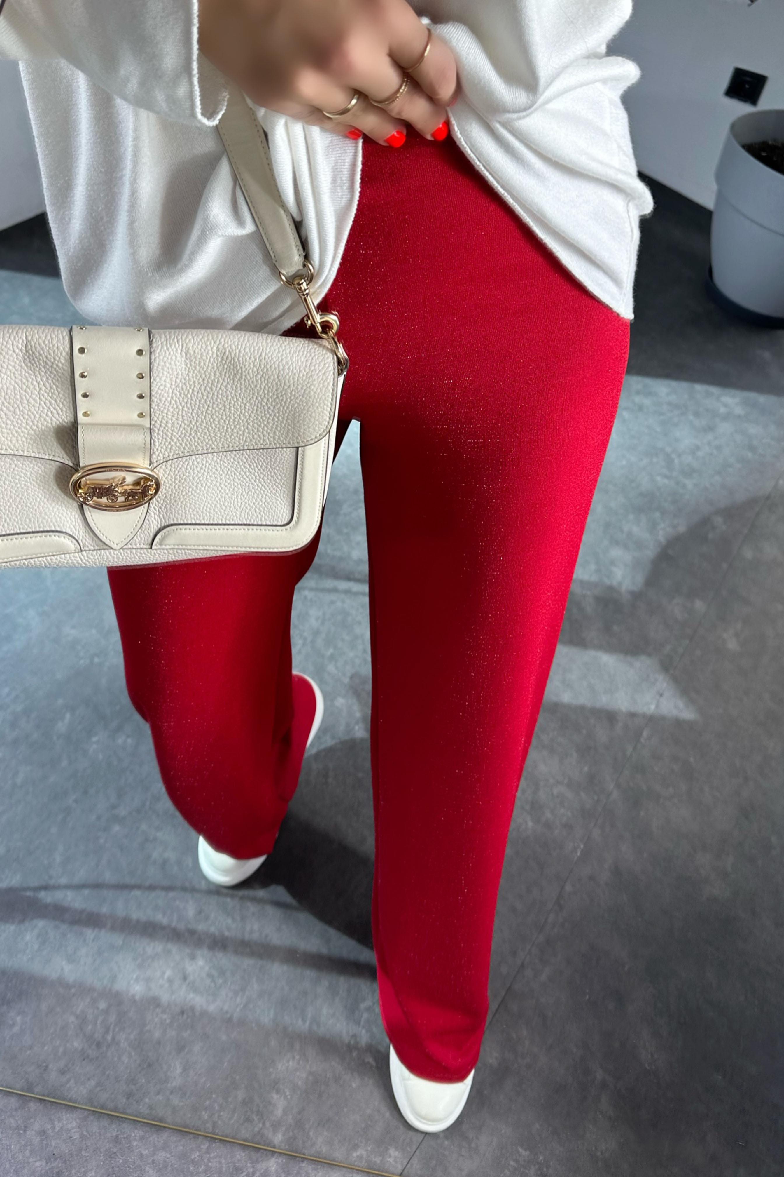 Krep Kumaş Sim Detaylı Pantolon Kırmızı