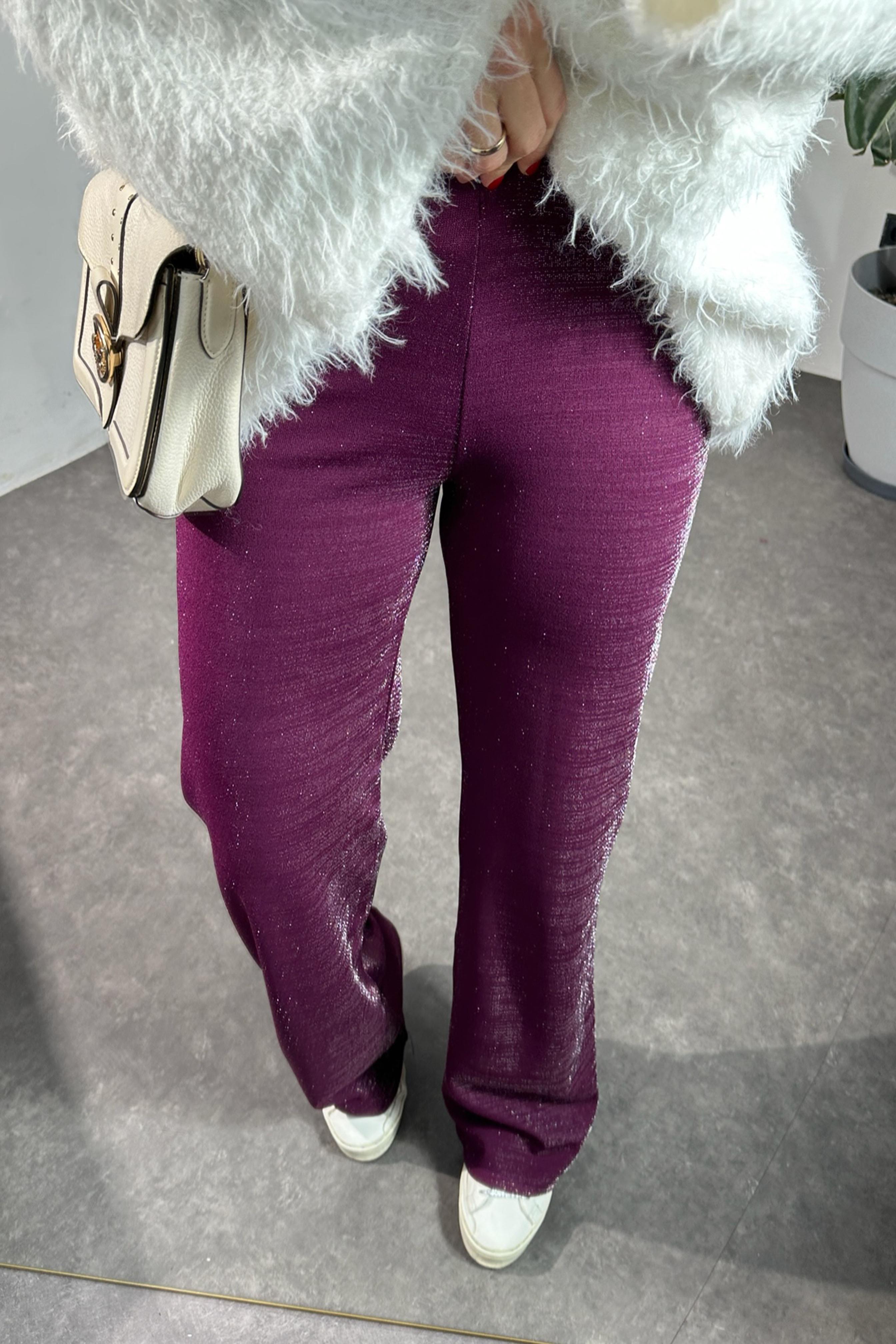 Krep Kumaş Sim Detaylı Pantolon Mürdüm