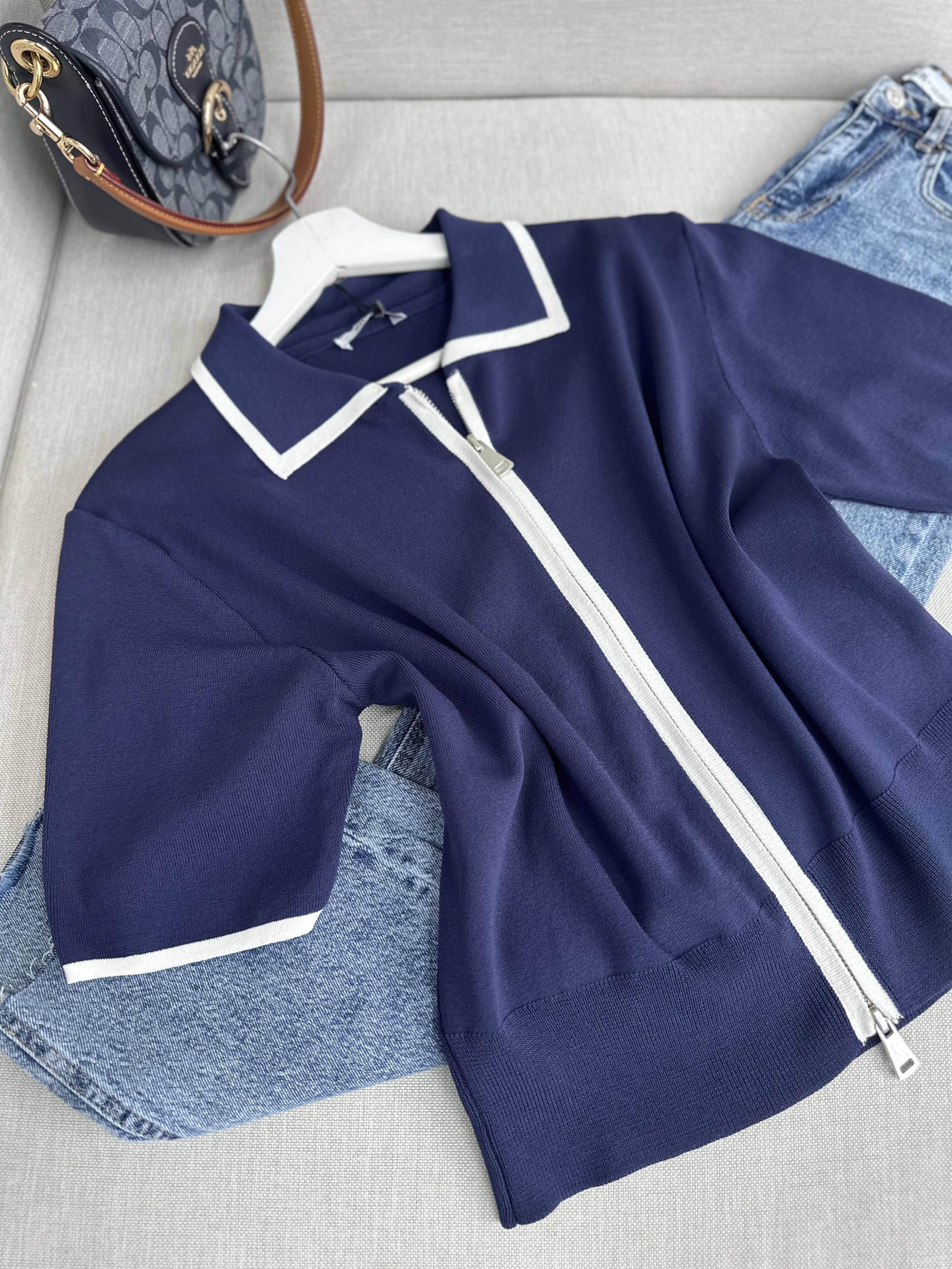 Lacivert Biye Geçişli Çift Fermuarlı Tok Merserize Hırka