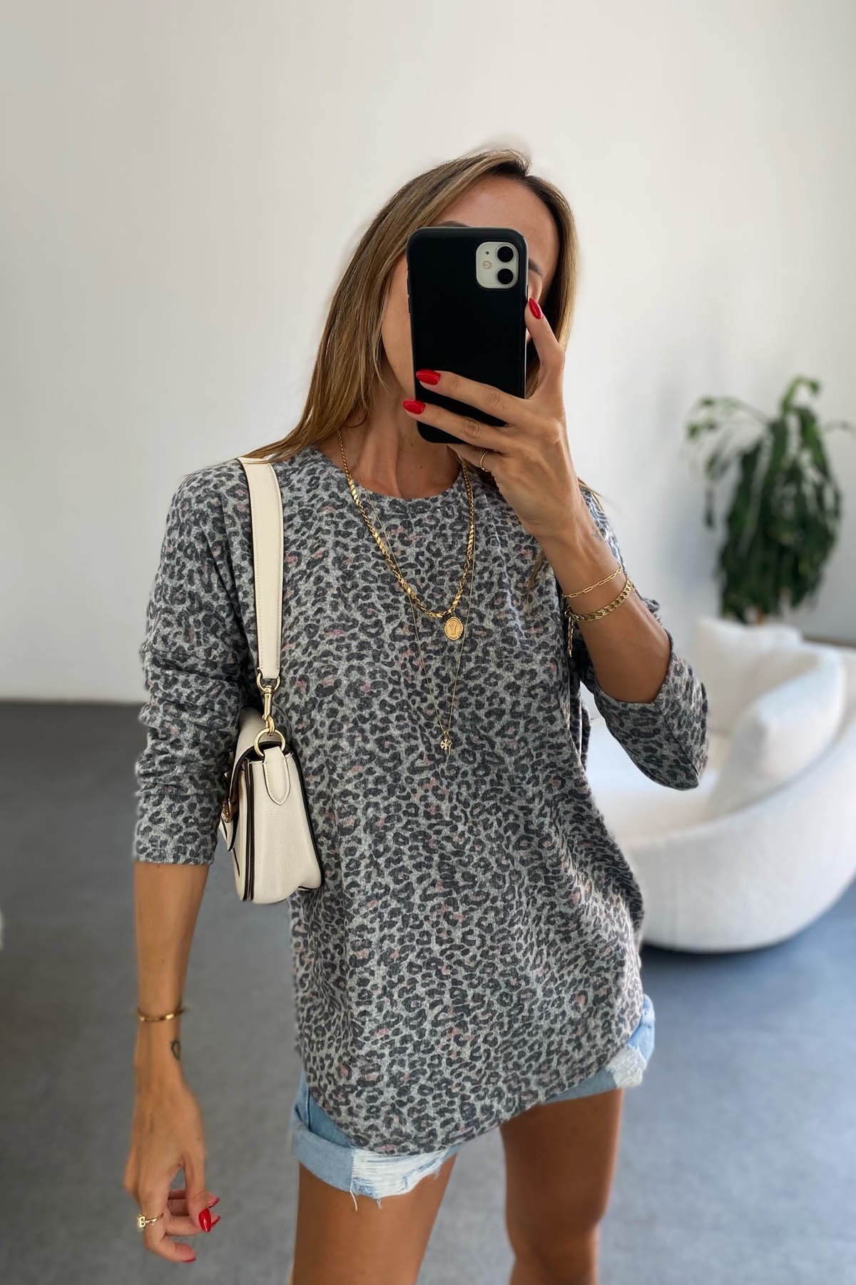 Leopar Desenli Merserize Bluz