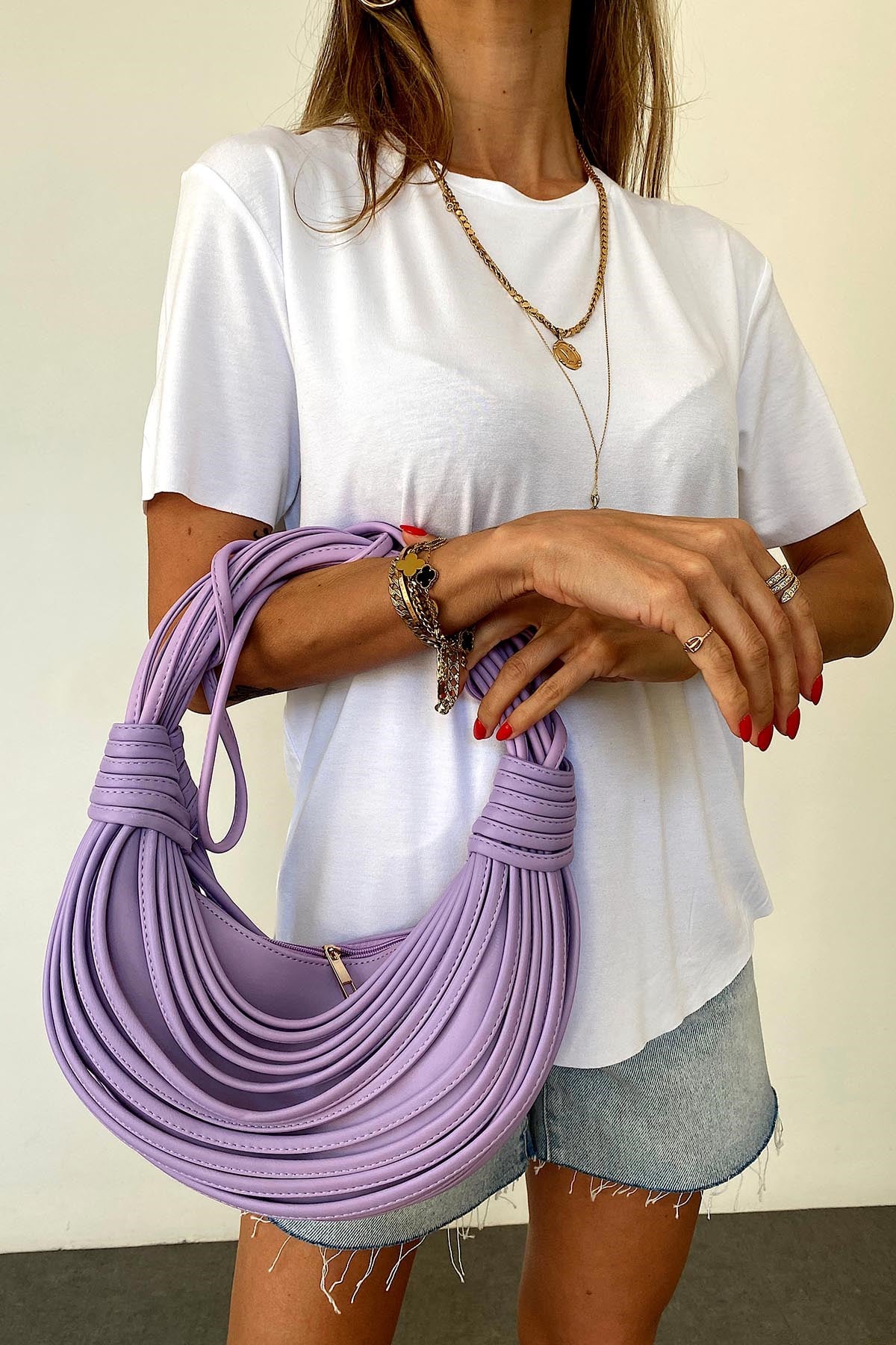 Lila Sarkıtmalı Düğüm Detay Blonde Bag