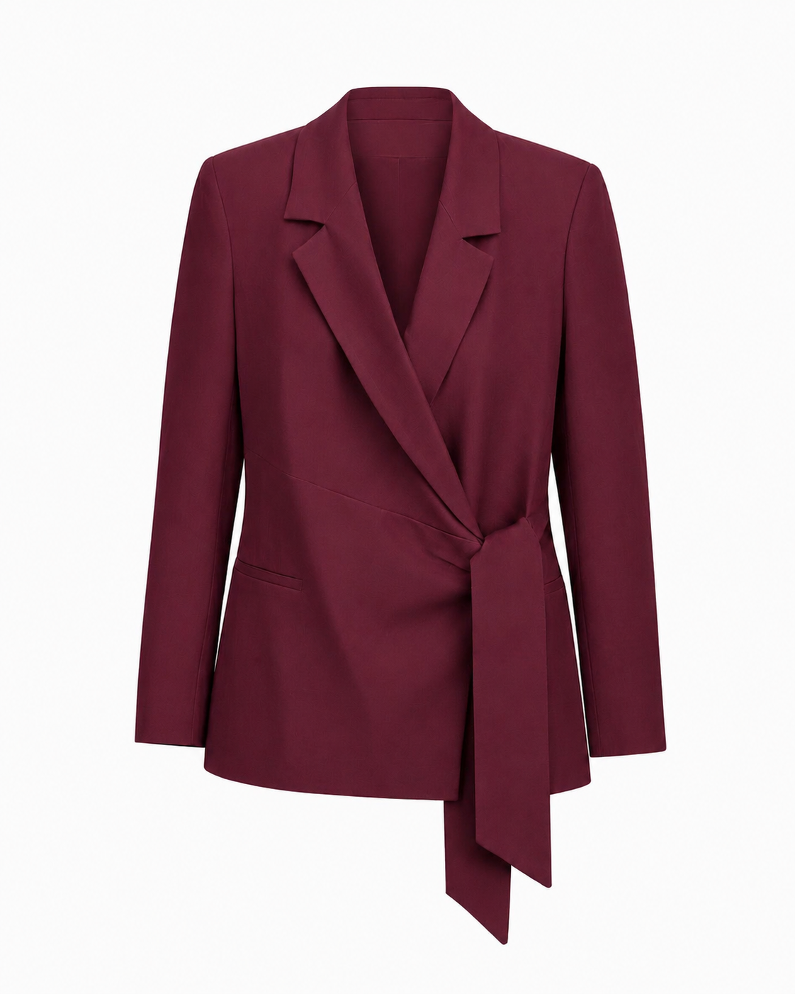 Lüks Kalite Kuşak Bağlamalı Keten Blazer Bordo
