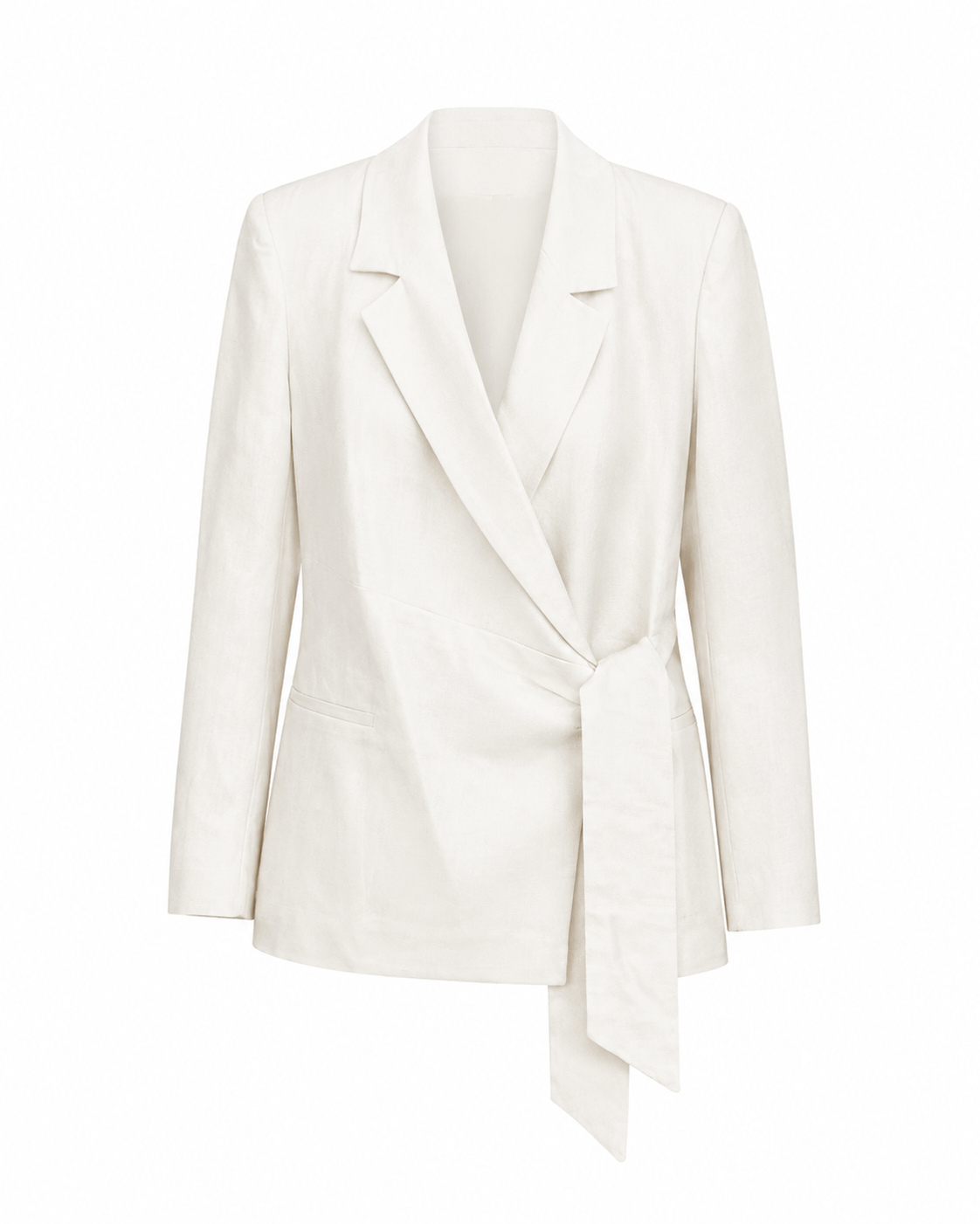 Lüks Kalite Kuşak Bağlamalı Keten Blazer Ekru