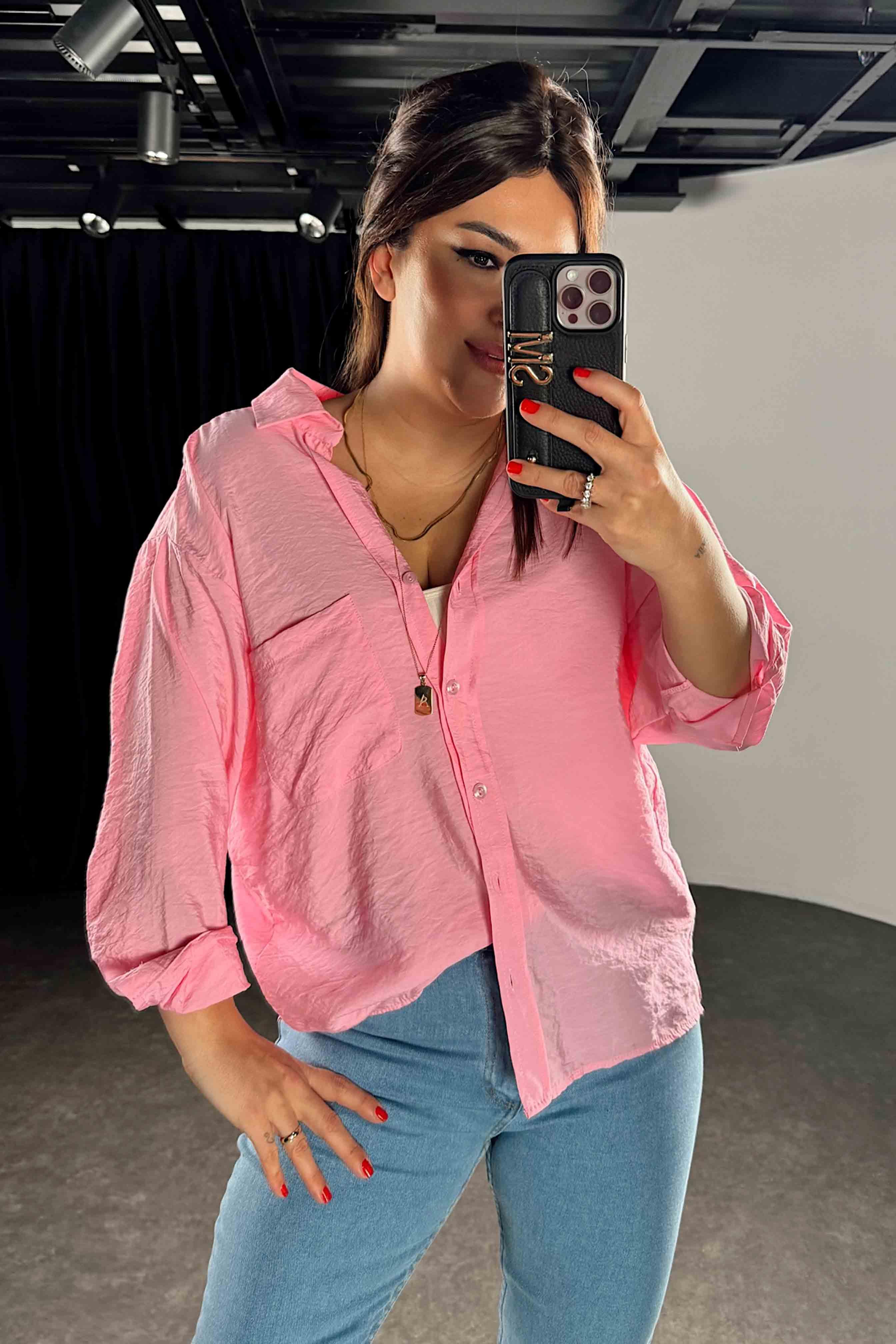 Lüx Kalite Basic Salaş Gömlek Toz Pembe