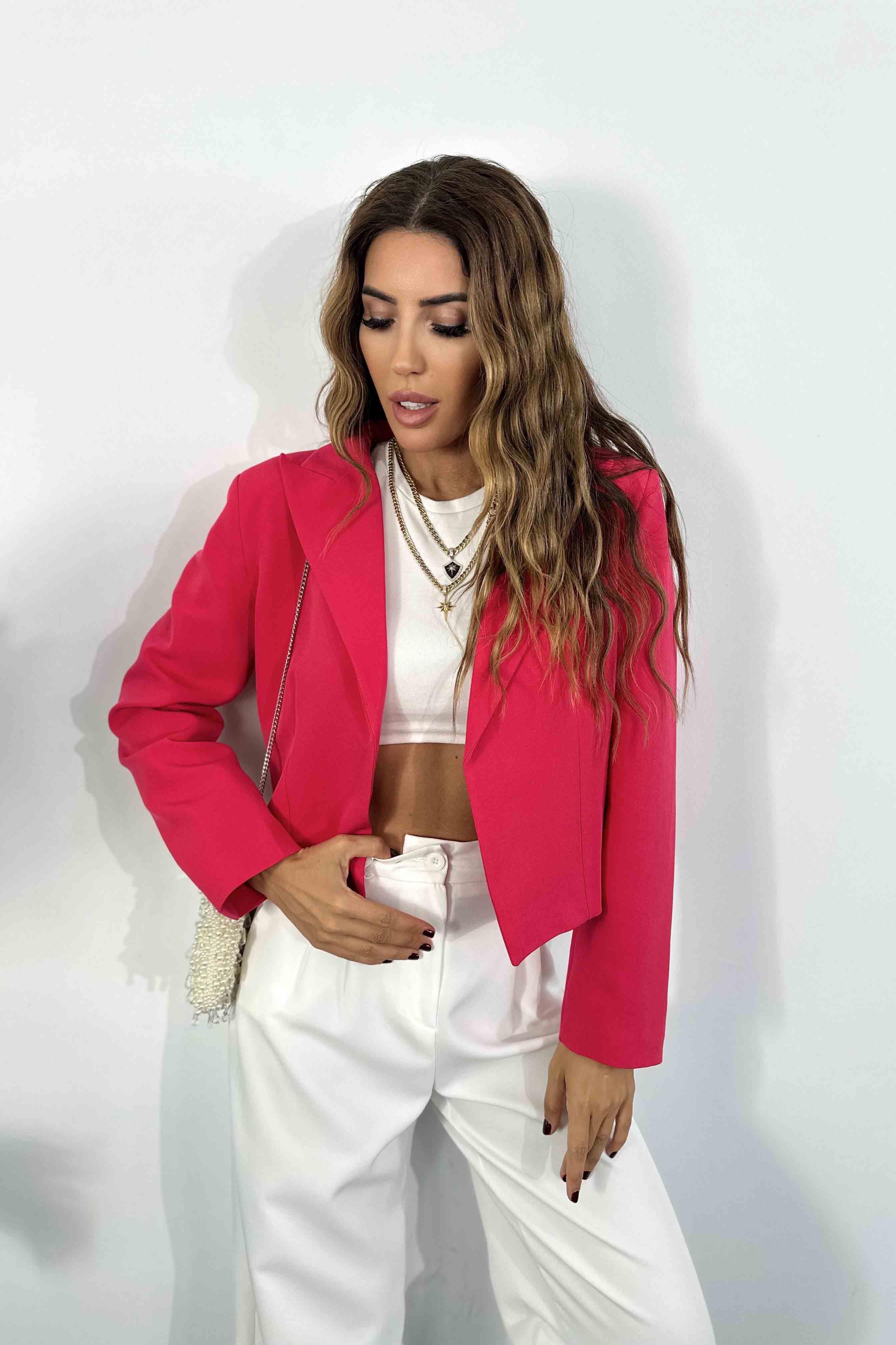 Marka Model Atlas Kumaş Kısa Blazer Ceket ŞEKER PEMBE
