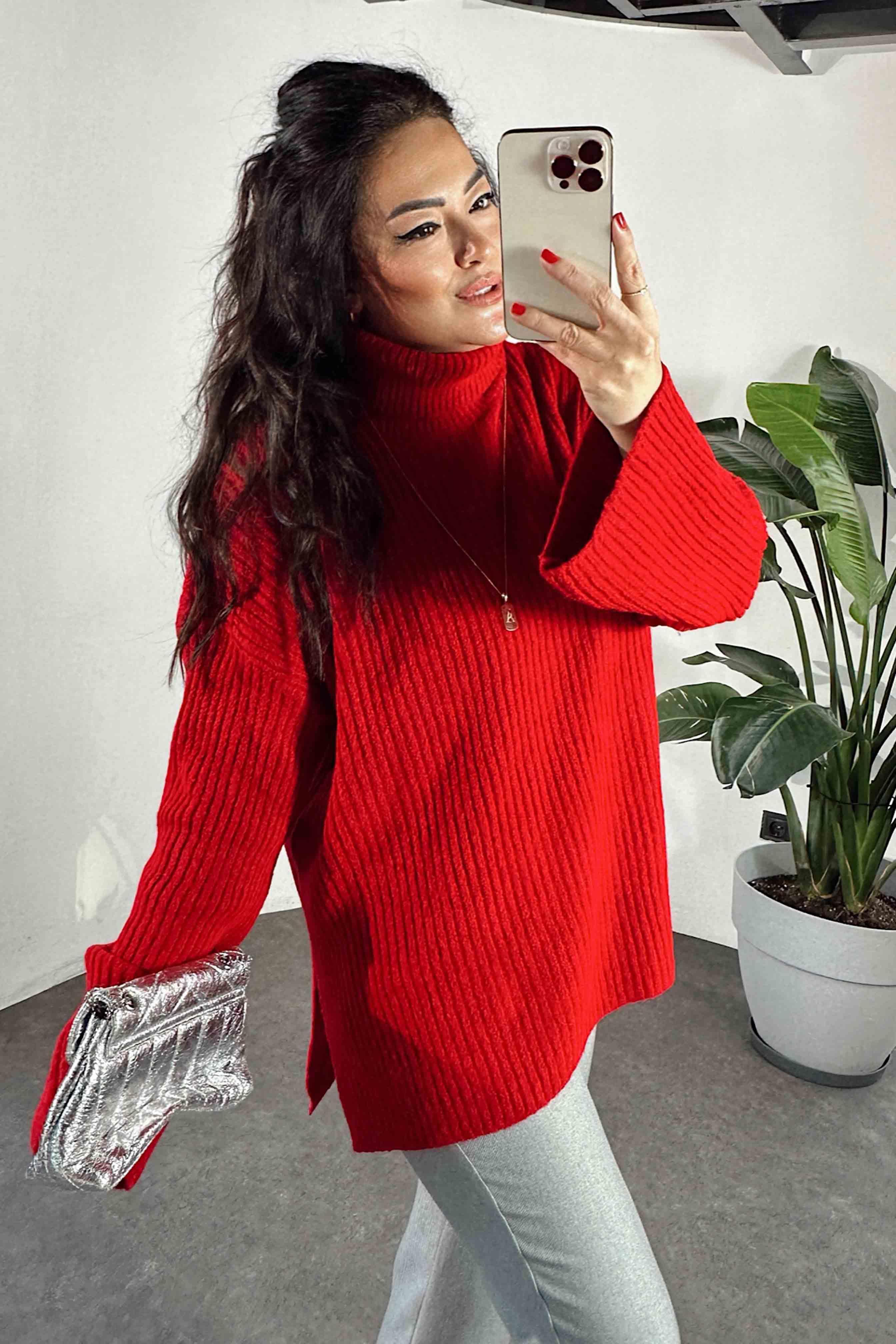 Marka Model Balıkçı Yaka Yumoş Kazak Kırmızı