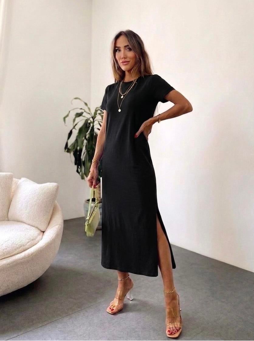 Marka Model Çift Yırtmaçlı Basic Elbise Siyah