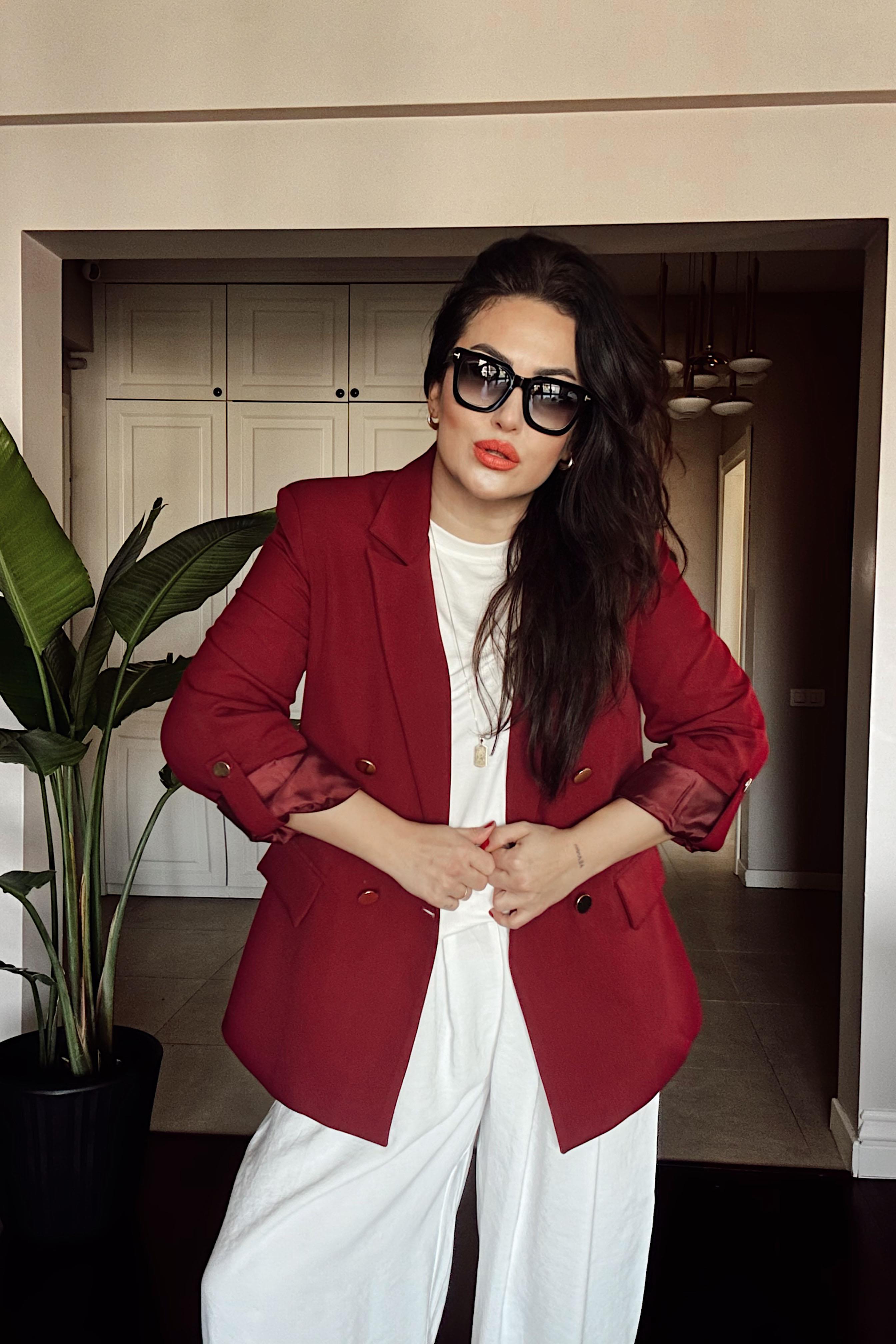 Marka Model Gold Düğme Ve Astar Detaylı Blazer Ceket Bordo