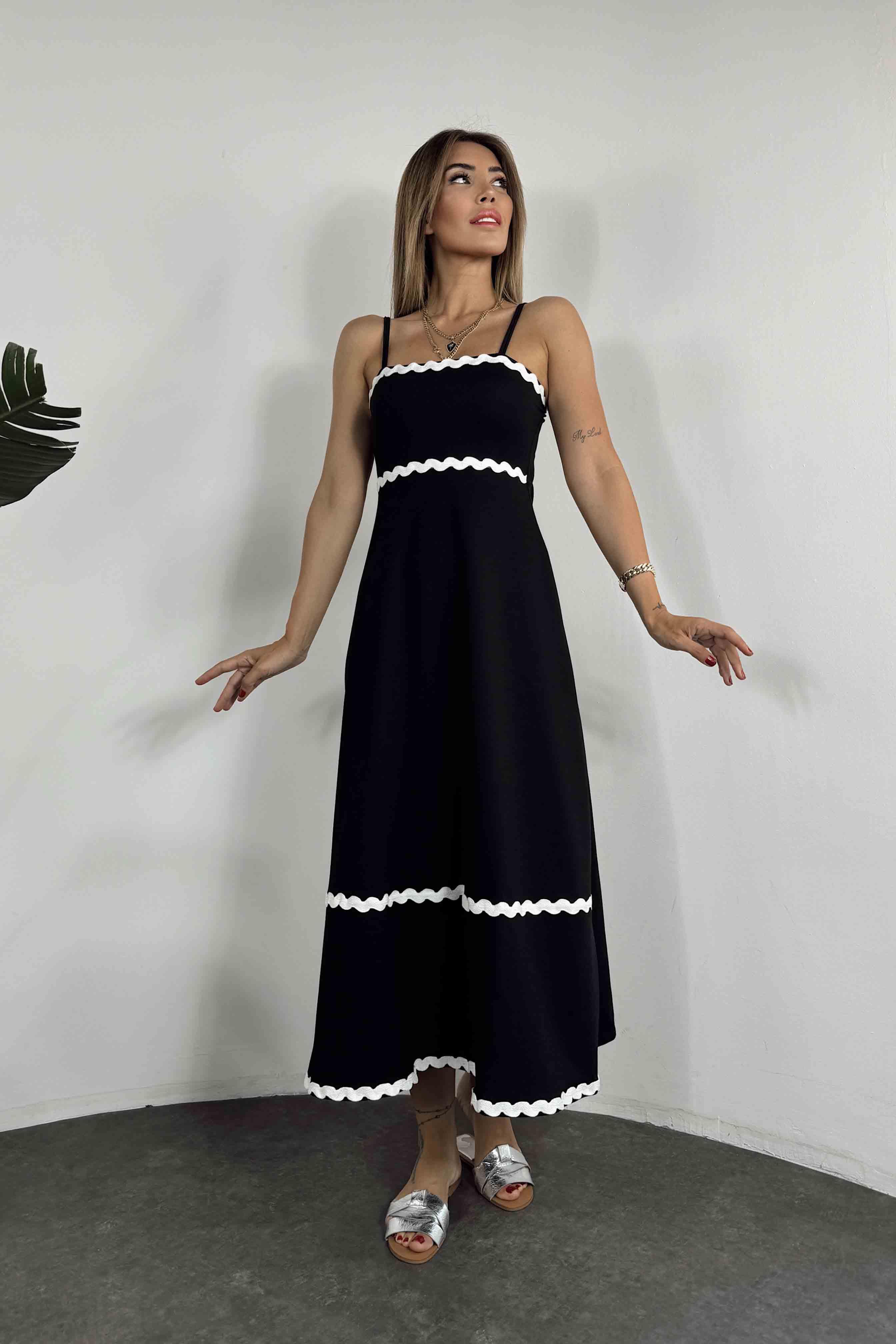 Marka Model Krep Kumaş Tasarım Elbise Siyah