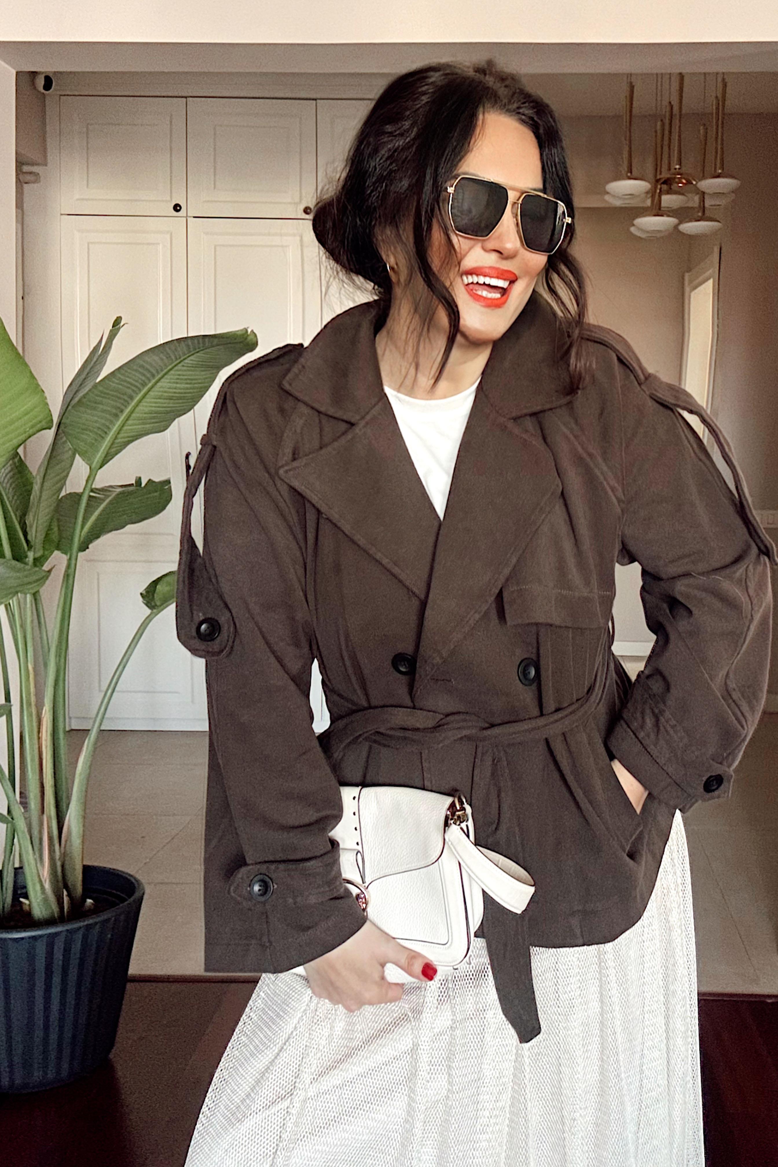 Marka Model Kuşaklı Gabardin Kısa Trençkot Acı Kahve