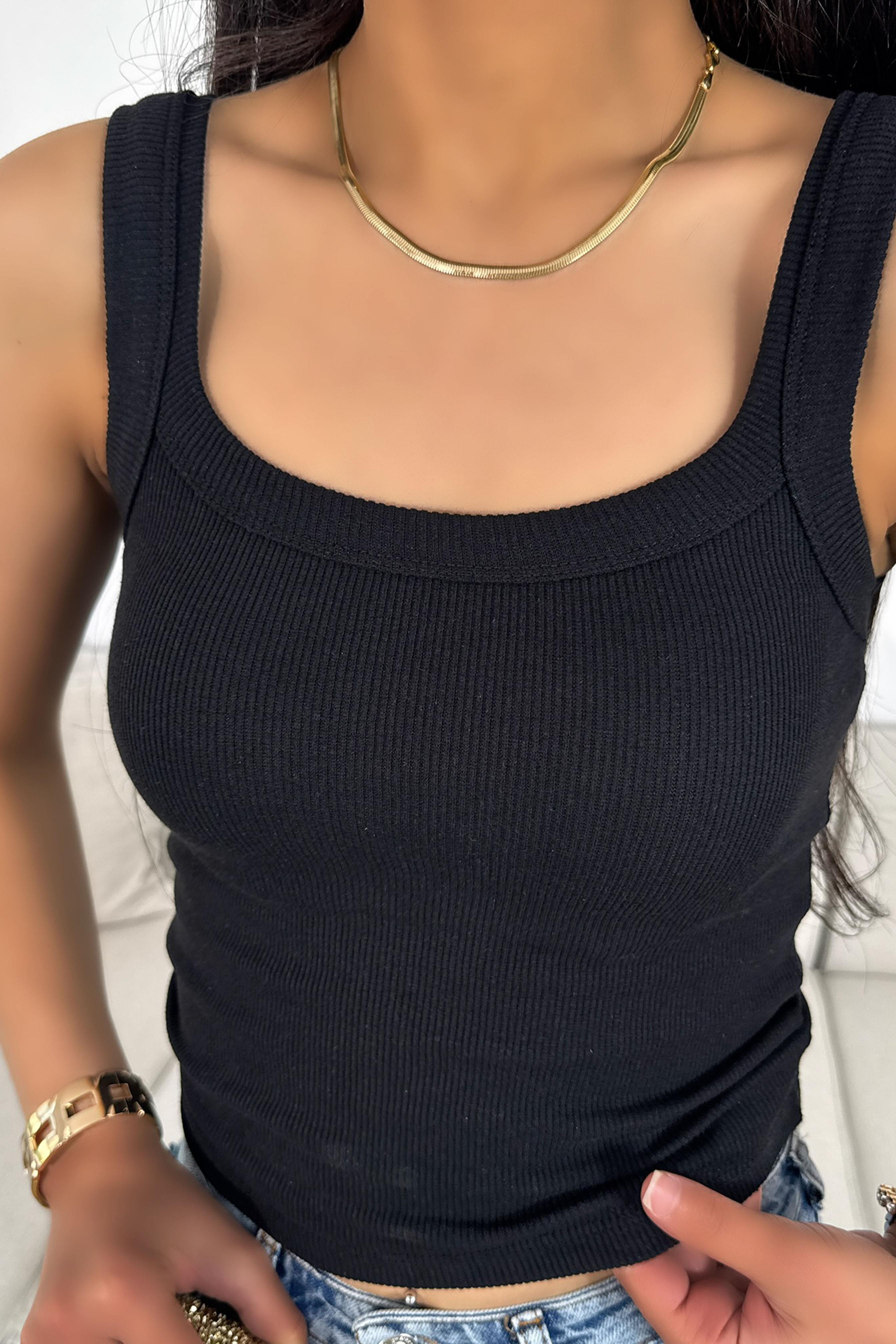 Marka Muadil Askılı Tasarım Crop Bluz Siyah