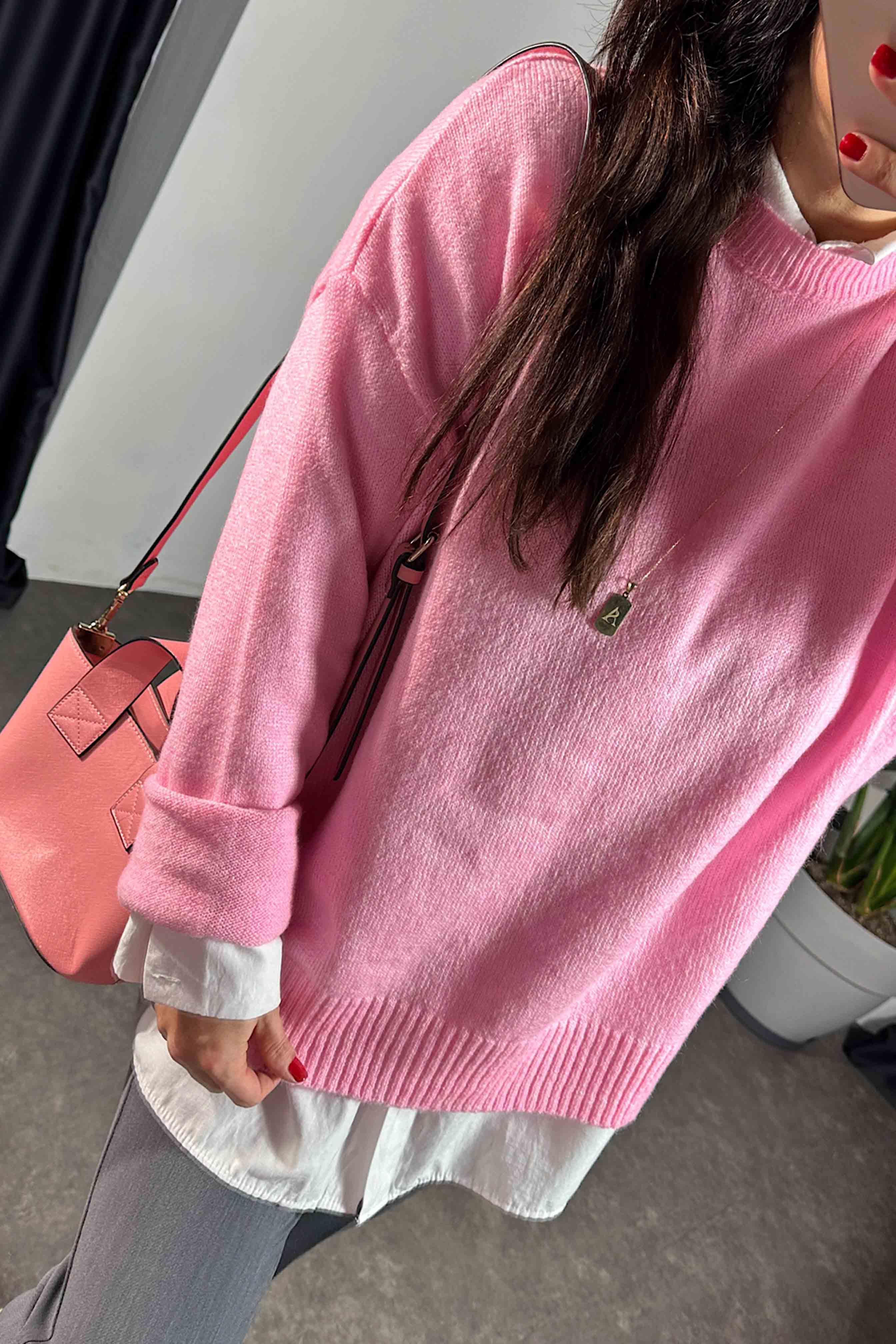 Massi Model Bisiklet Yaka Basic Yumoş Kazak Pembe