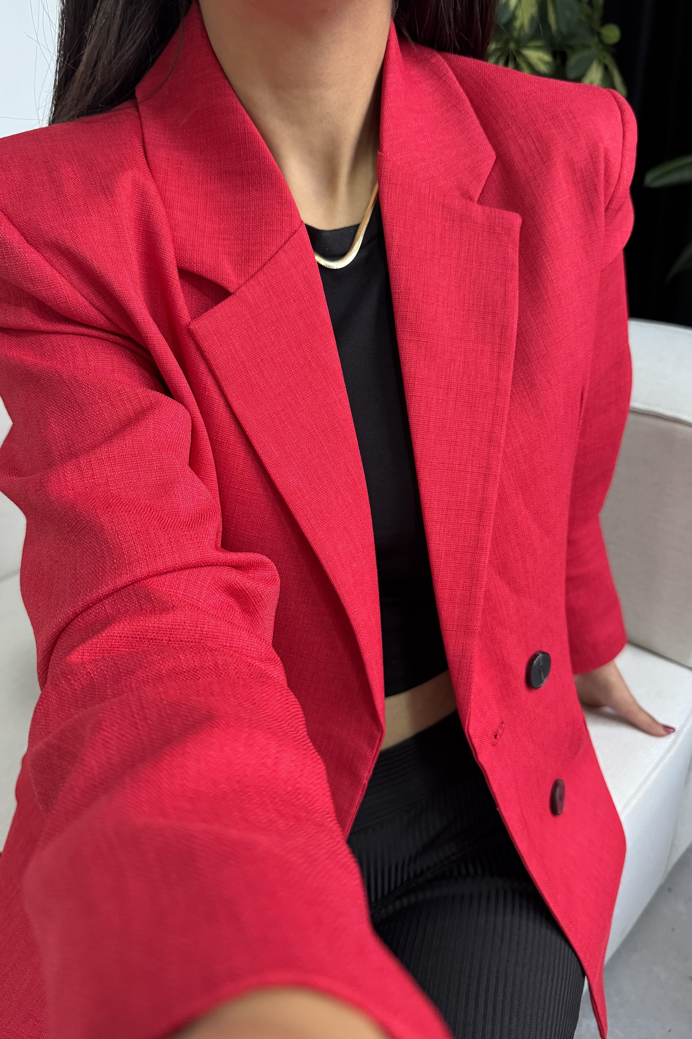 Massi Model Kuşak Bağlamalı Blazer Ceket Kırmızı