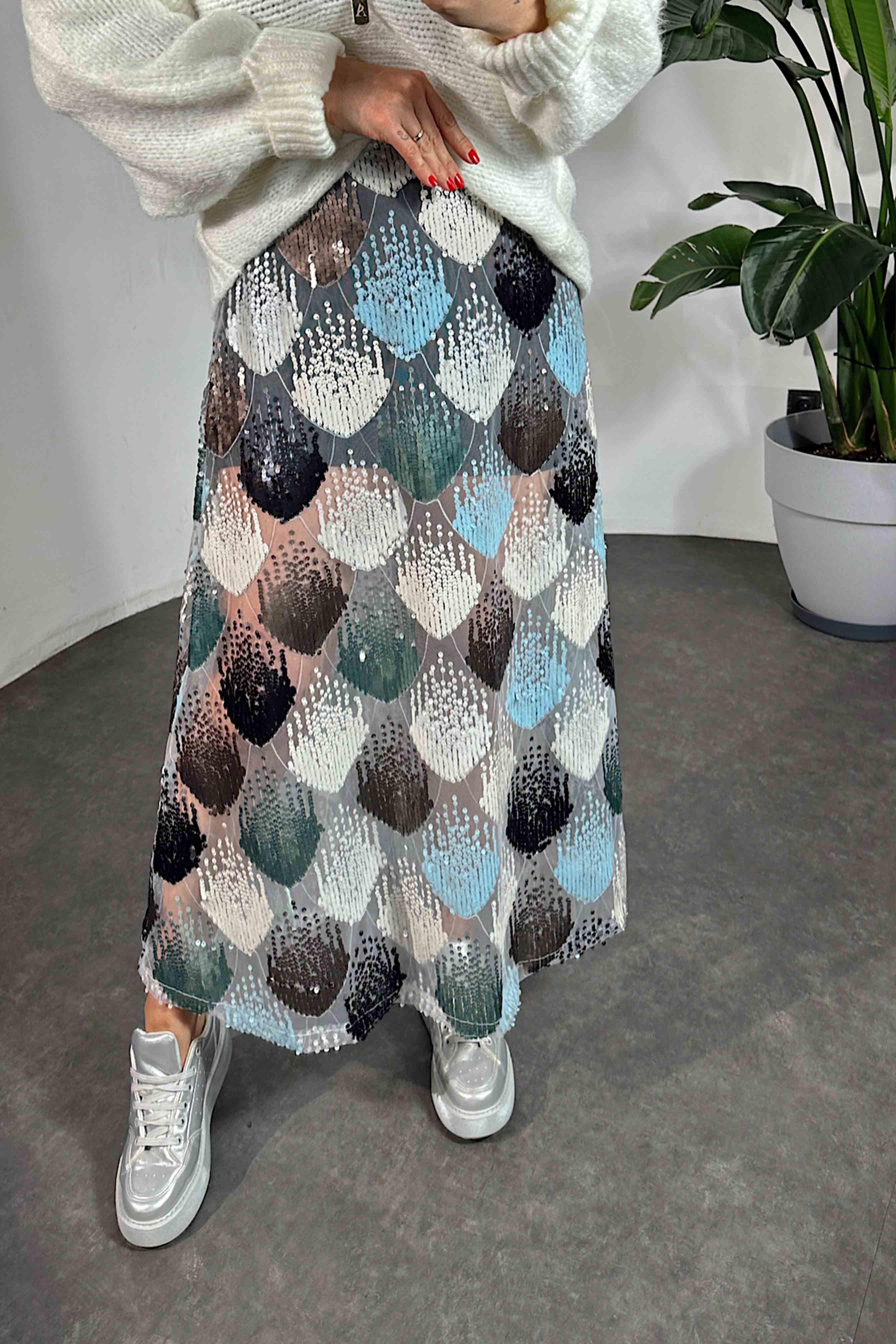 Mini Şort Astarlı Midi Boy Pul Payet Etek Renkli