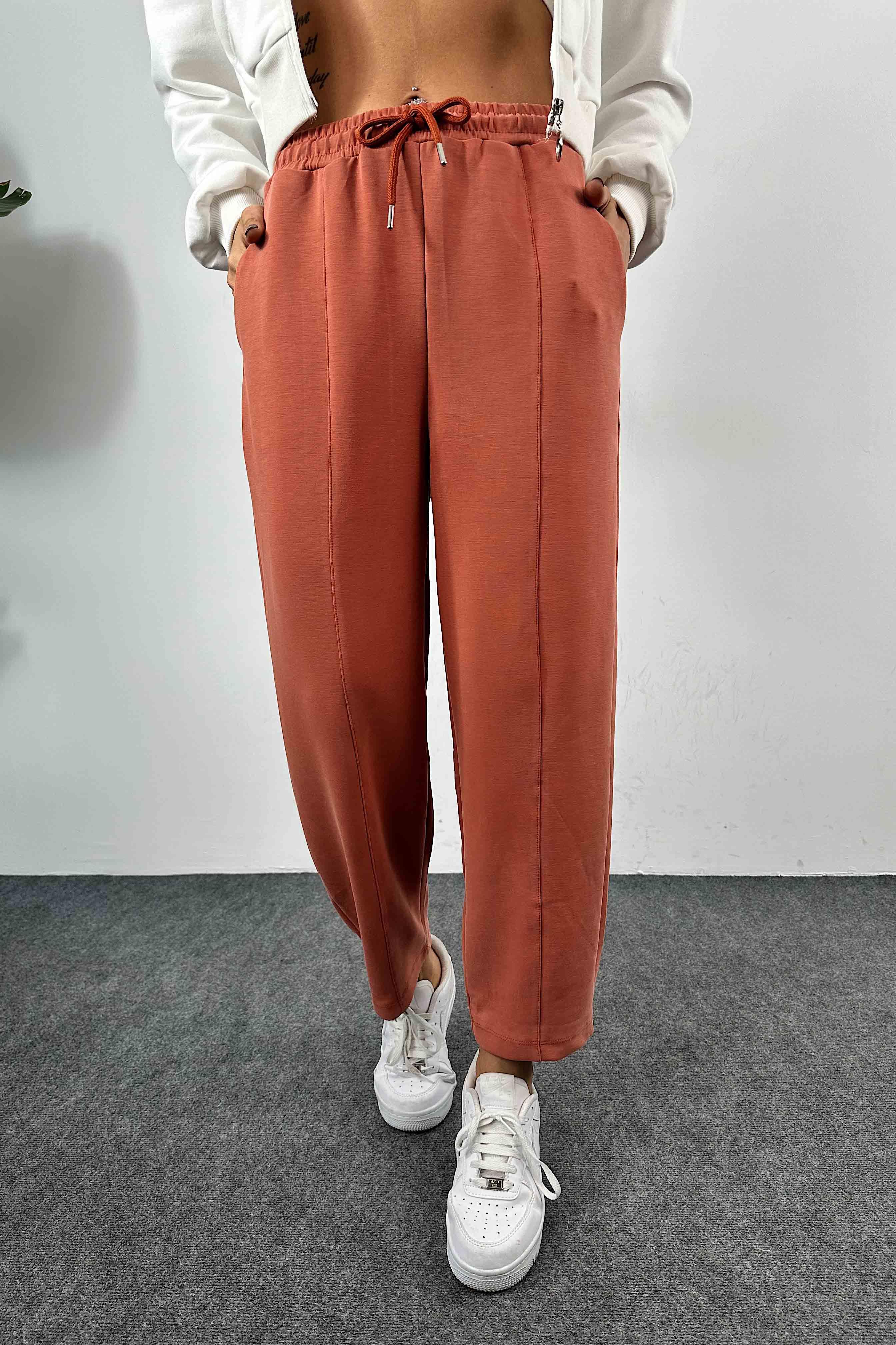 Modal Kumaş Salaş Kadın Pantolon Kiremit