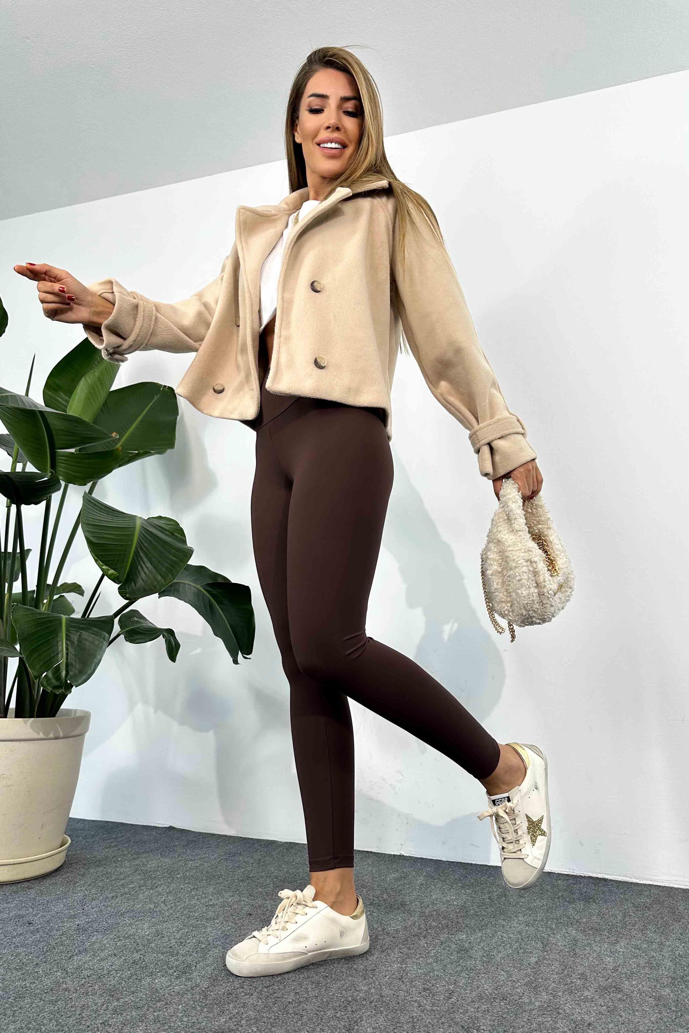 Naturel Modal Kumaş Esnek Yüksek Bel Tayt Acı Kahve · 7