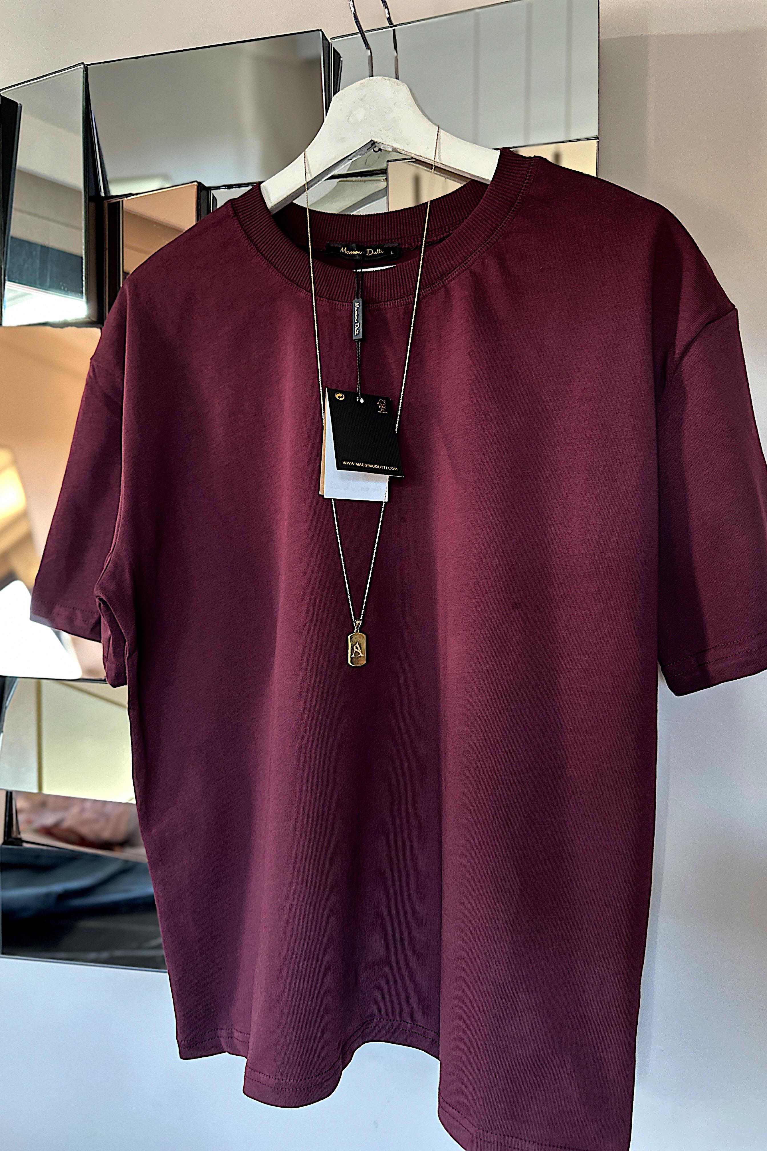 Orjinal Marka Bisiklet Yaka Tok Doku Basic Tişört Mürdüm