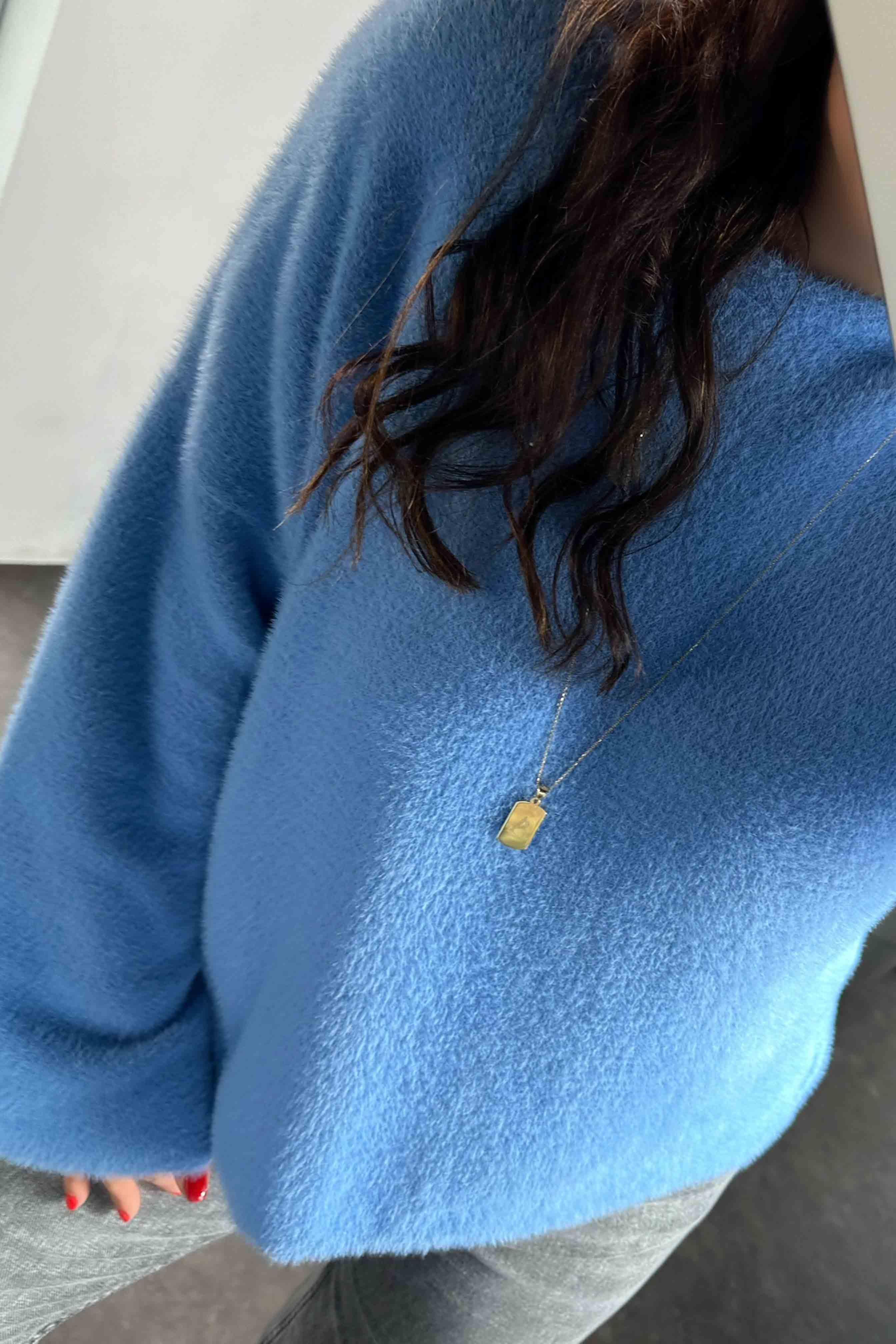 Orjinal Marka Geniş Kol Detay Sakallı Yumoş Kazak Bebe Mavisi