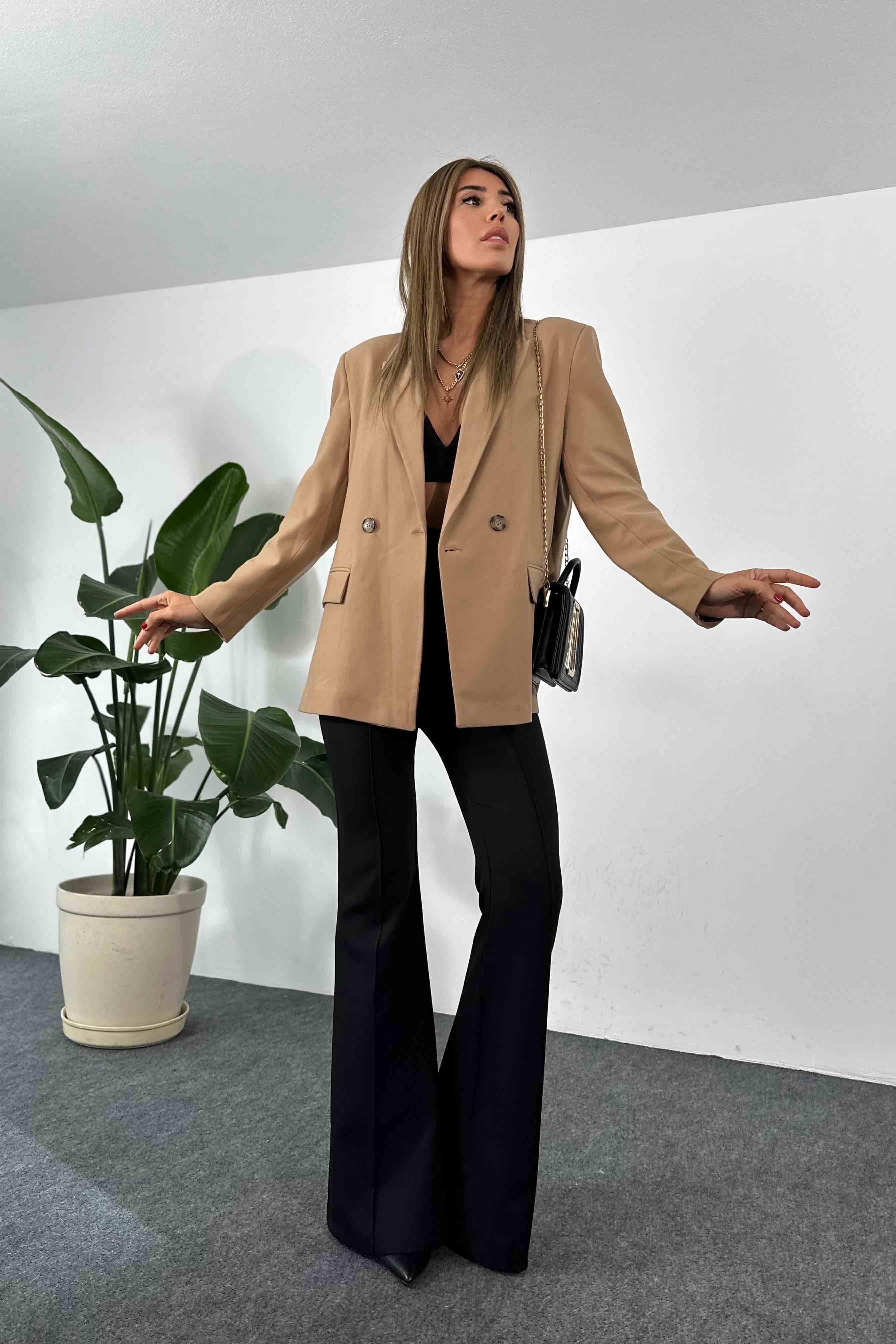 Orjinal Marka Kaşe Kumaş Astarlı Blazer Ceket Camel