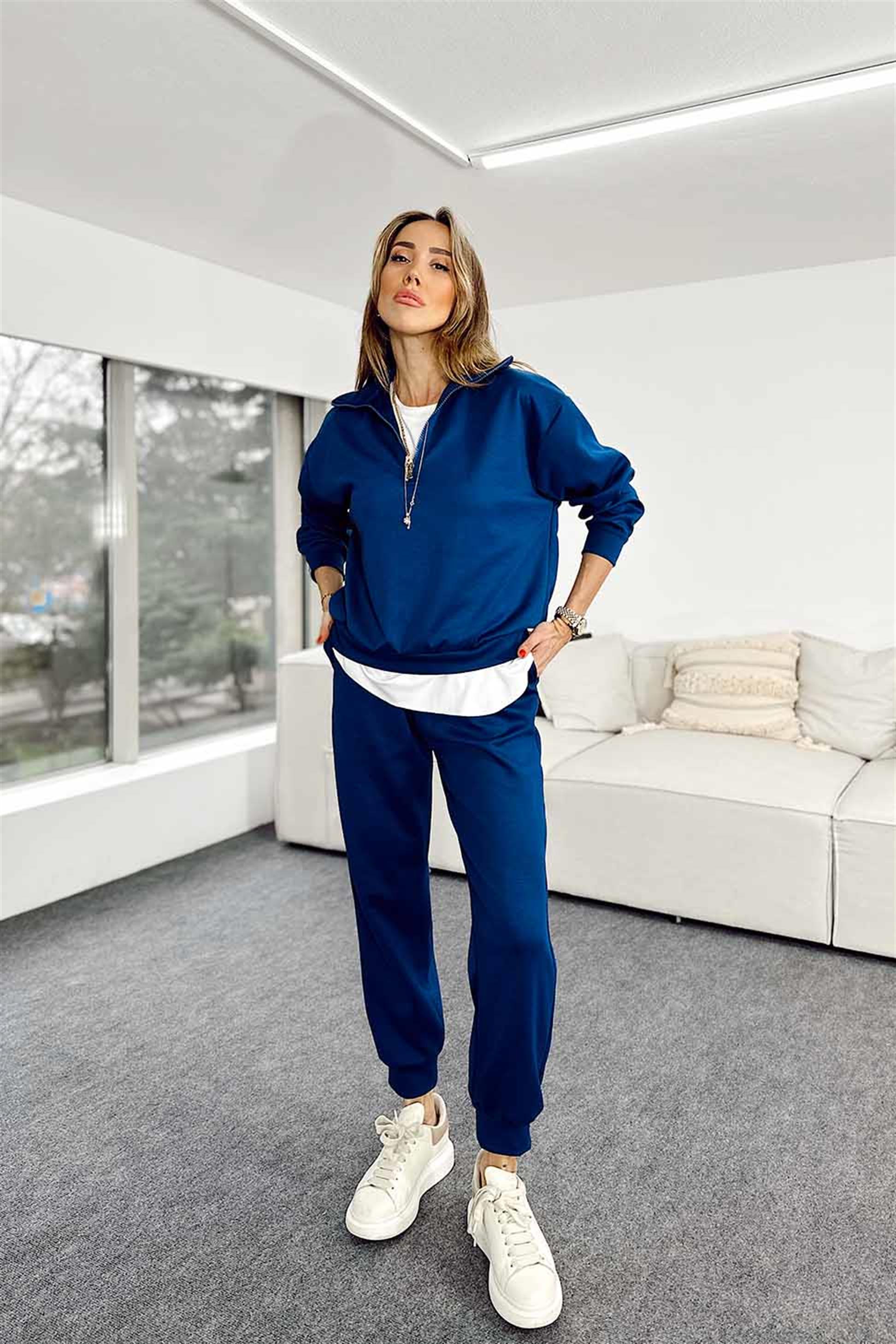 Orjinal Marka Model Fermuarlı İkili Kadın Eşofman Takım Lacivert