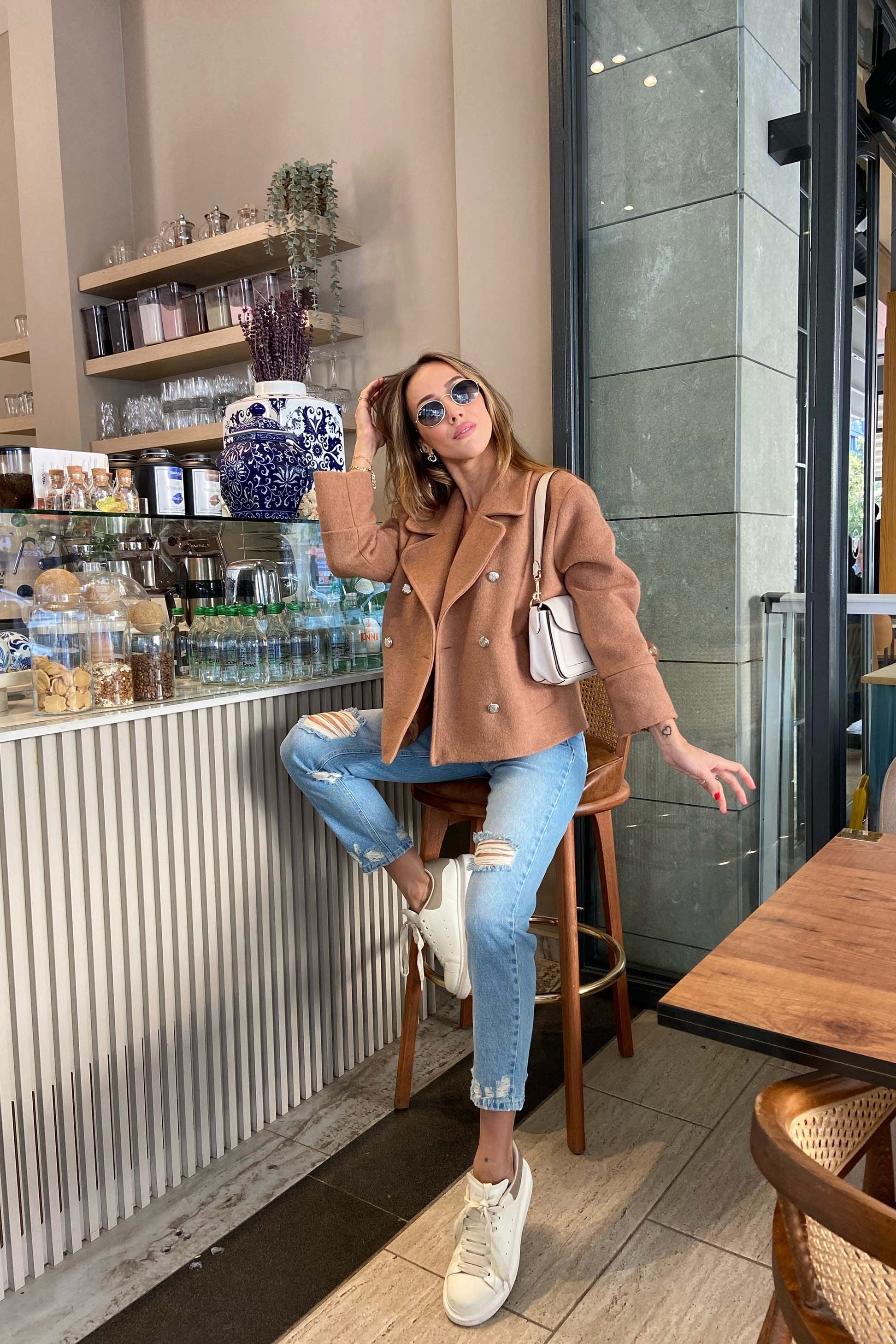 Orjinal Tasarım Keçe Kısa Kadın Ceket Camel