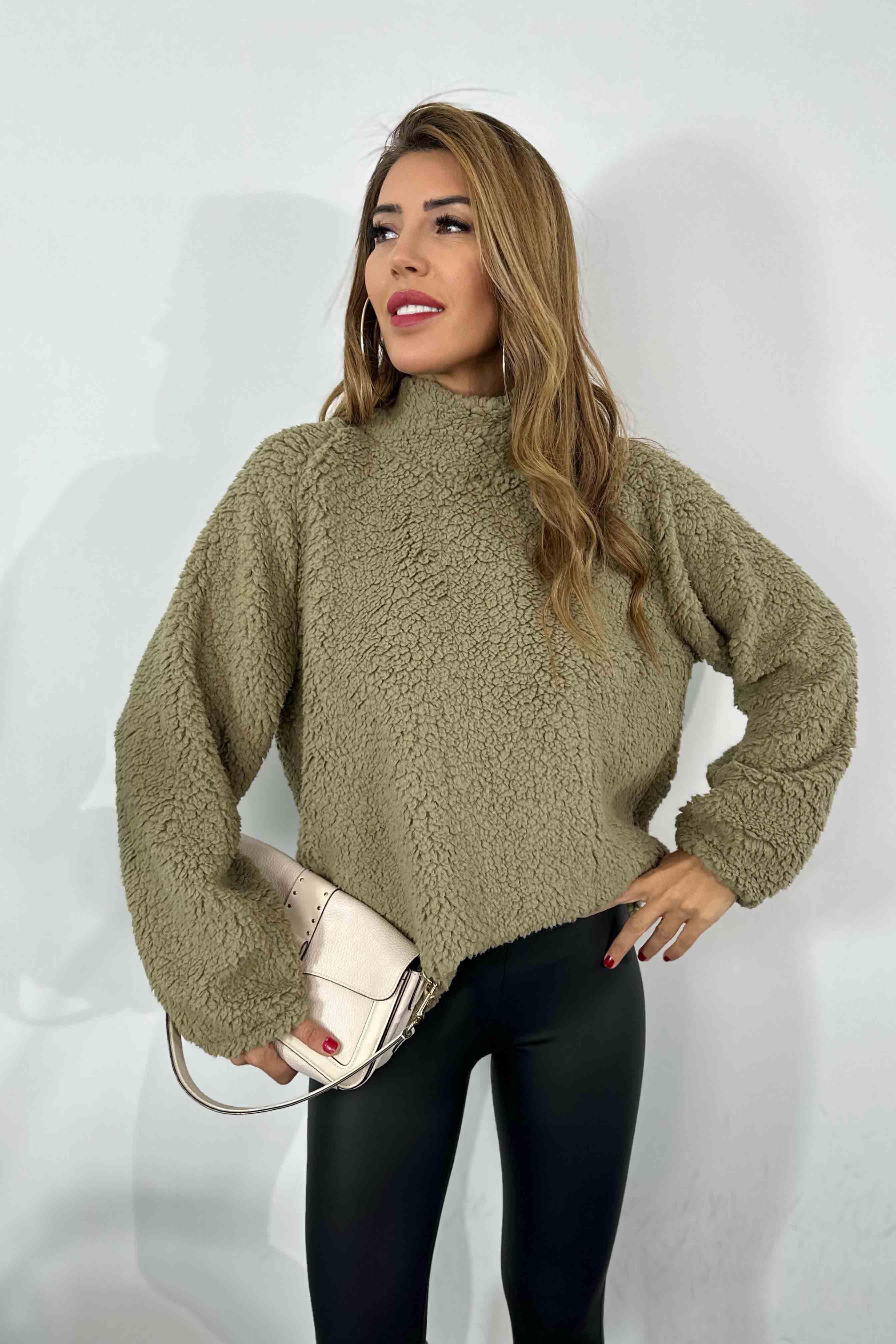 Oversize Teddy Kadın Sweatshirt Haki
