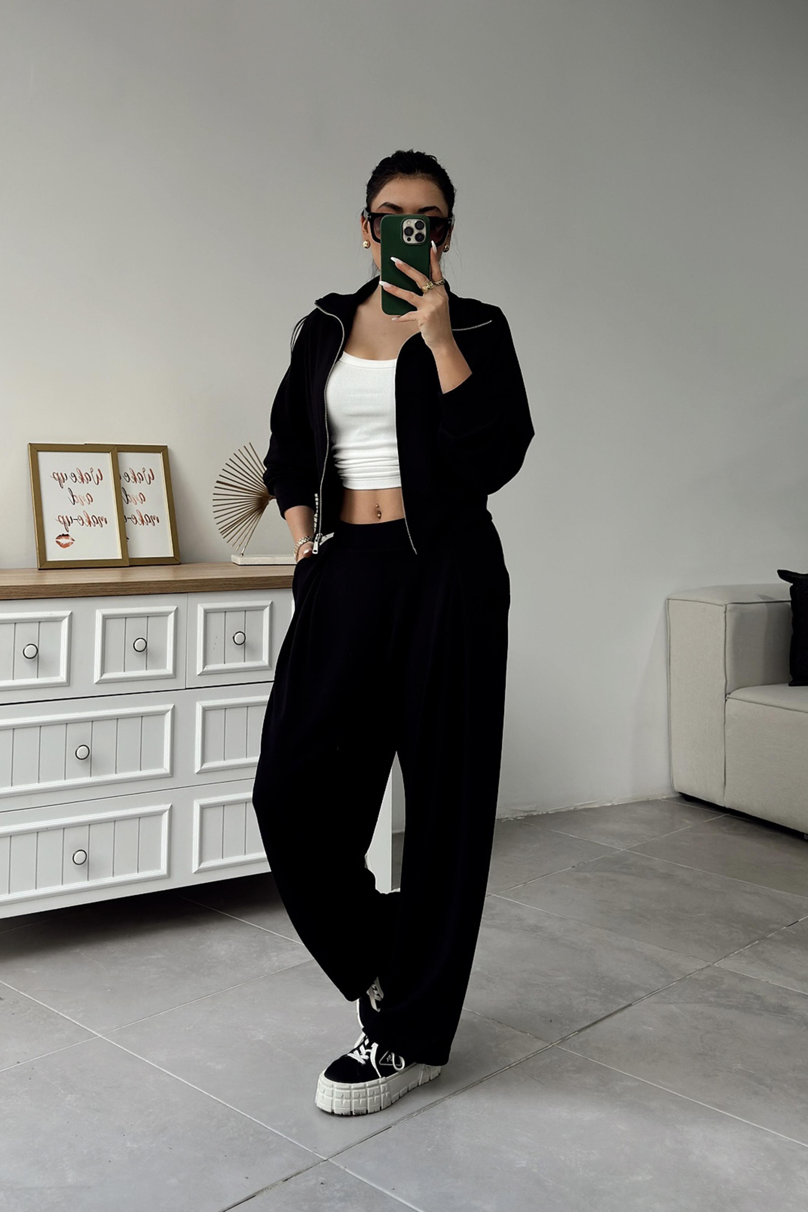 Oys Model Fermuarlı İkili Takım Siyah