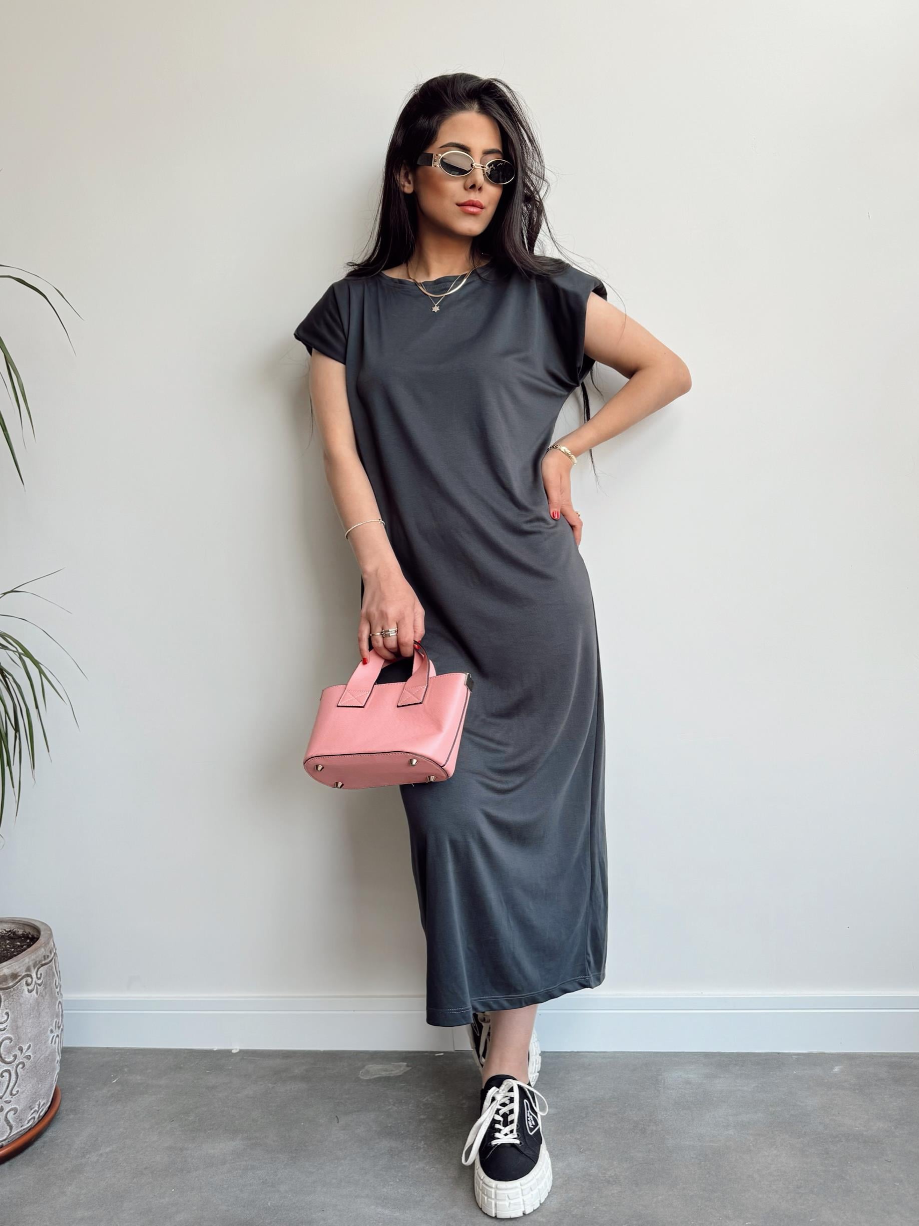 Oysh Vatkalı Tensel Elbise Antrasit