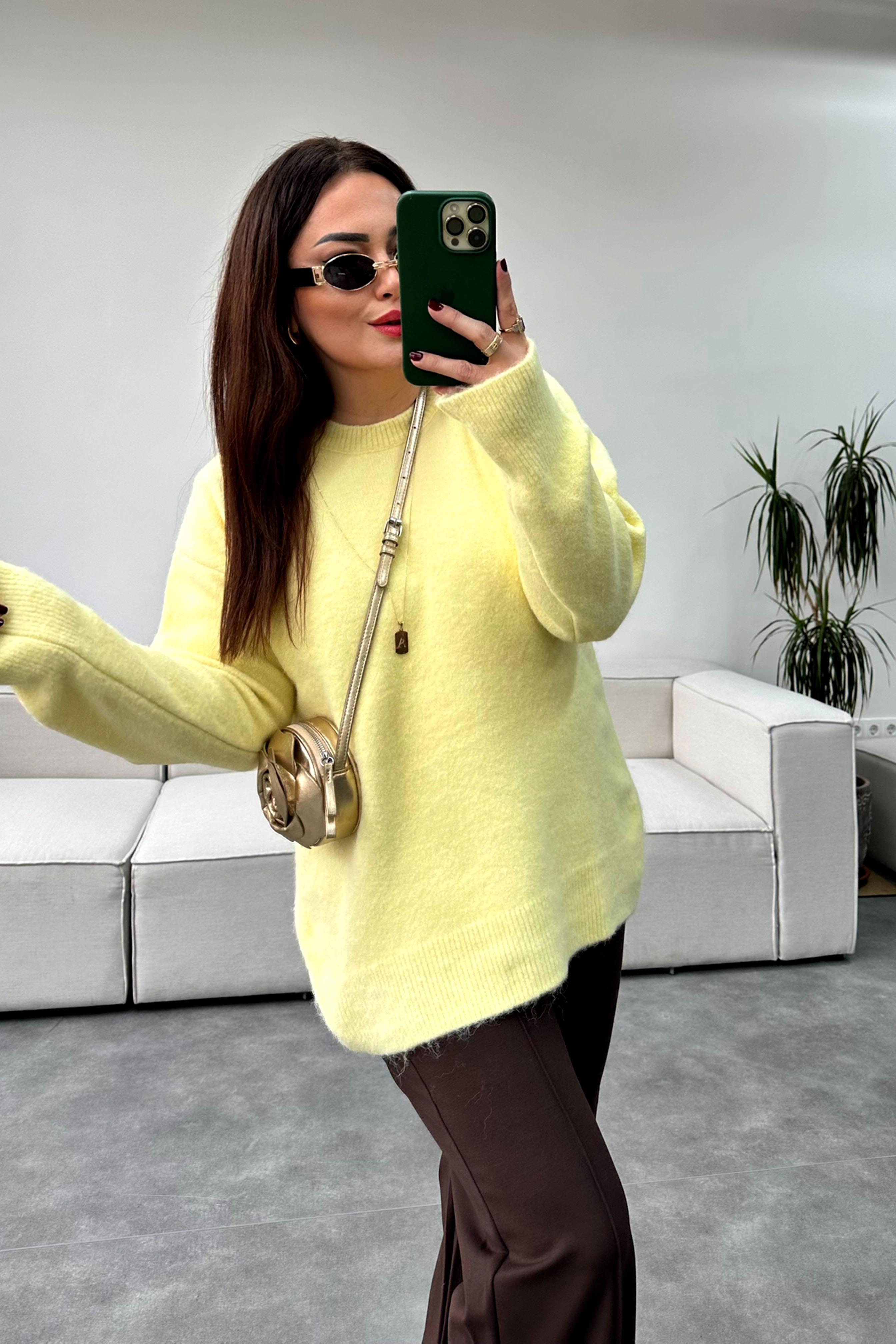 Özel Dokulu Marka Model Yumoş Kazak Sarı