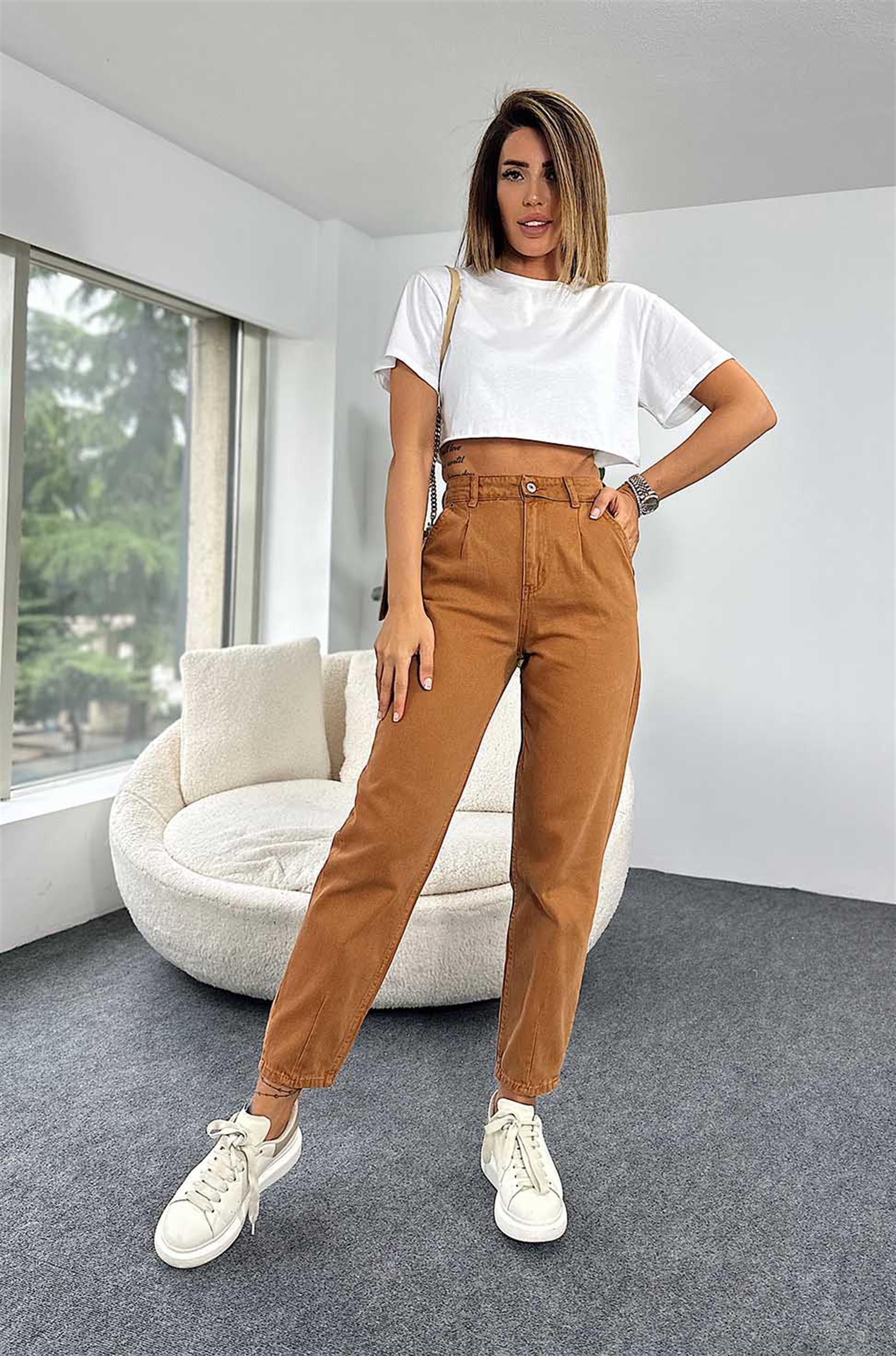 Paçası Pens Detay Mom Jean Pantolon Tarçın