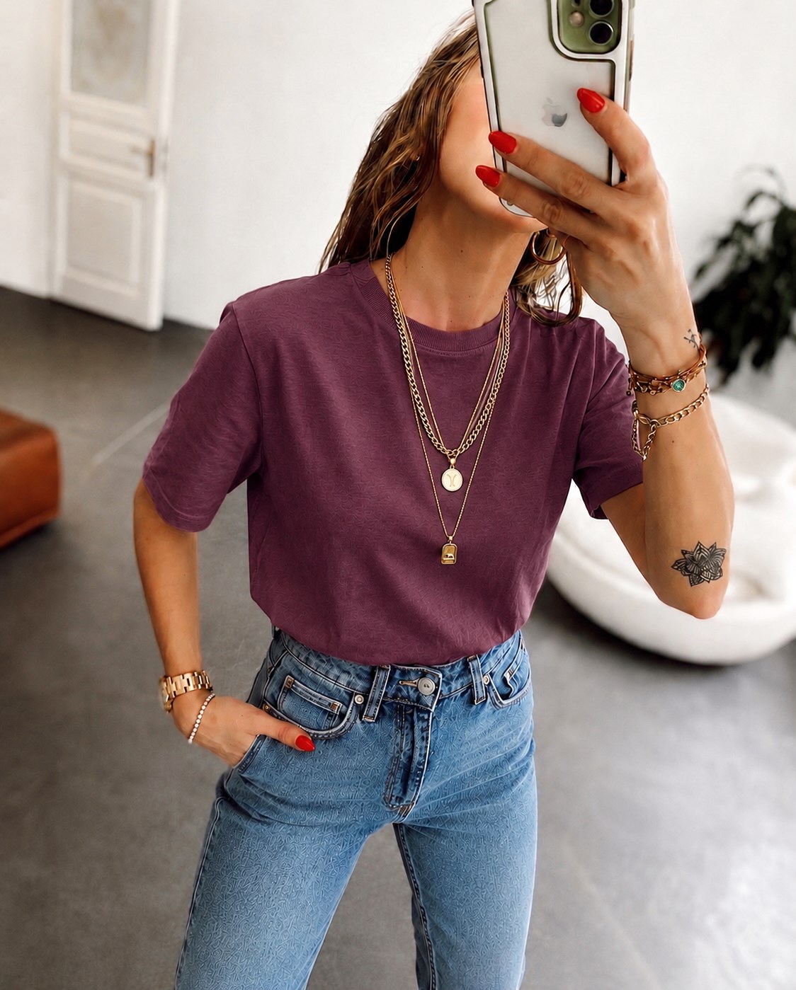 Pamuk ve Modal Kumaş Karışımlı Tshirt Bordo