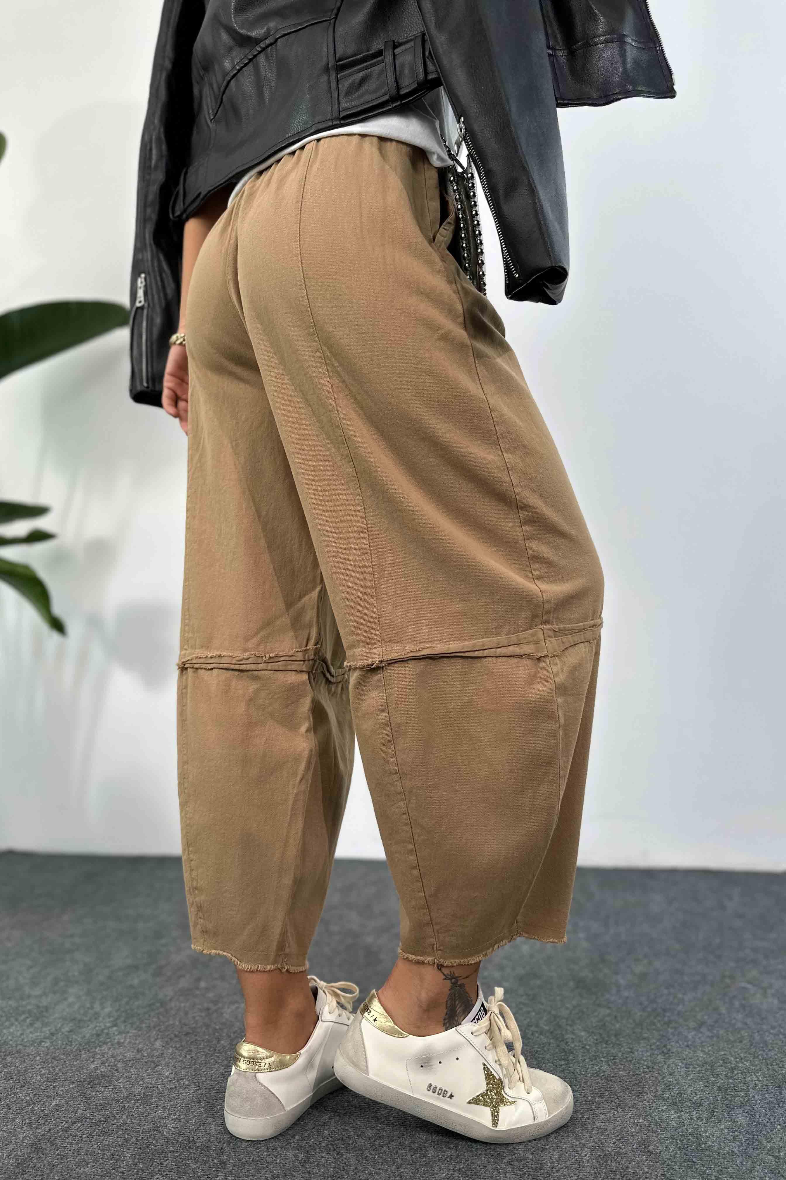 Pamuklu İnce Denim Kumaş Salaş Şalvar Pantolon Camel · 3