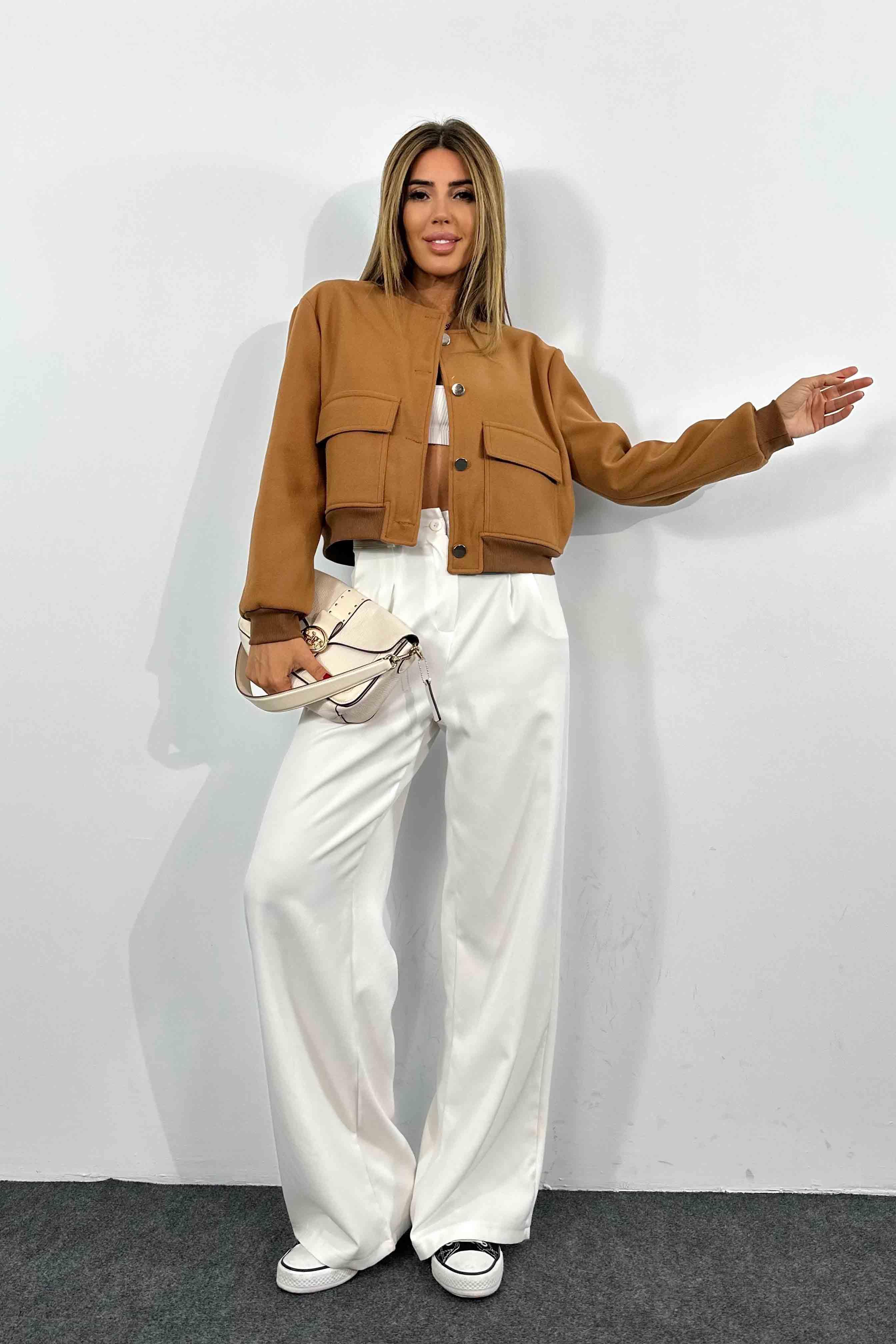 Pamuklu Kaşe Kumaş Bomber Ceket Camel