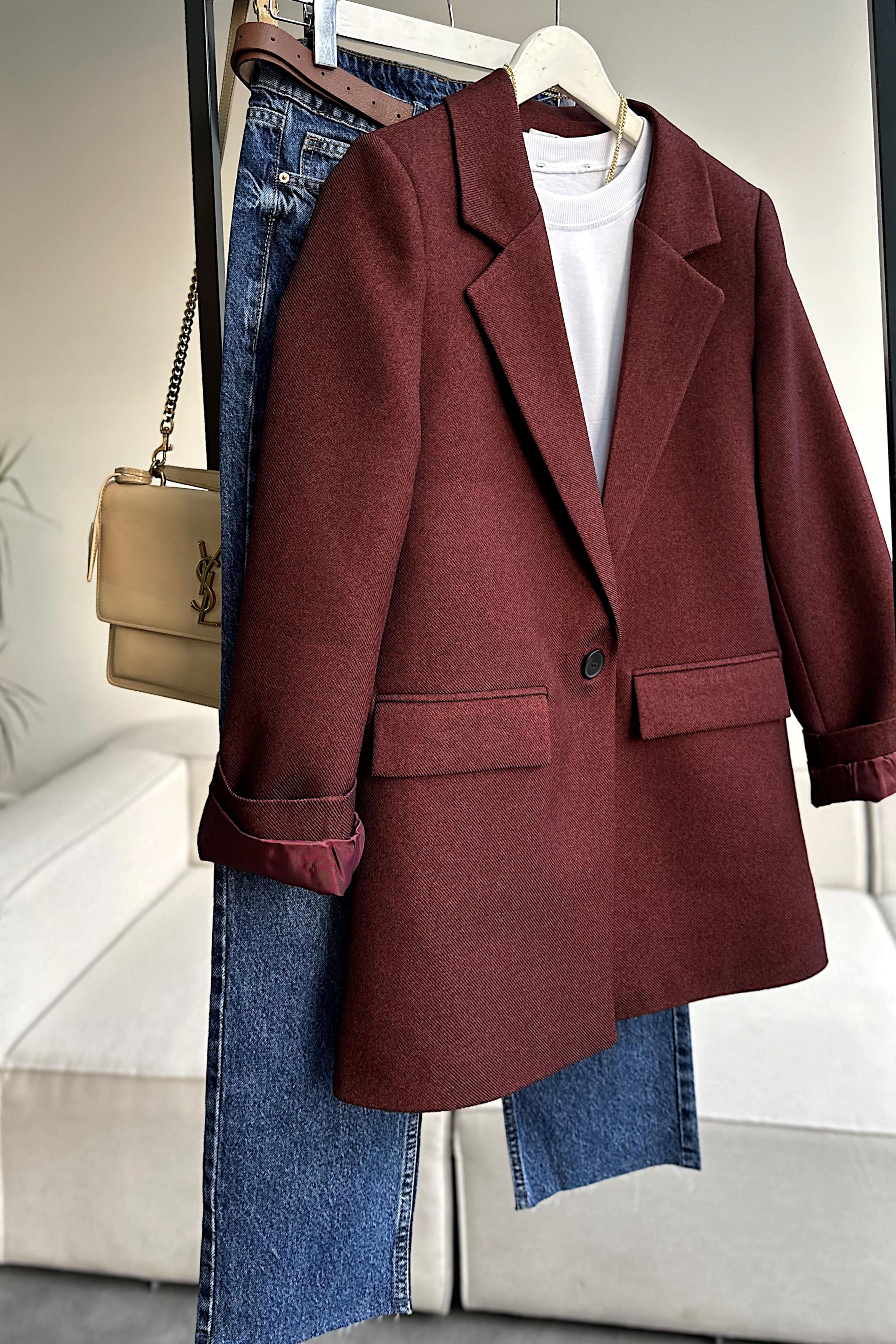 Premium Kalite Astarlı Blazer Ceket Bordo