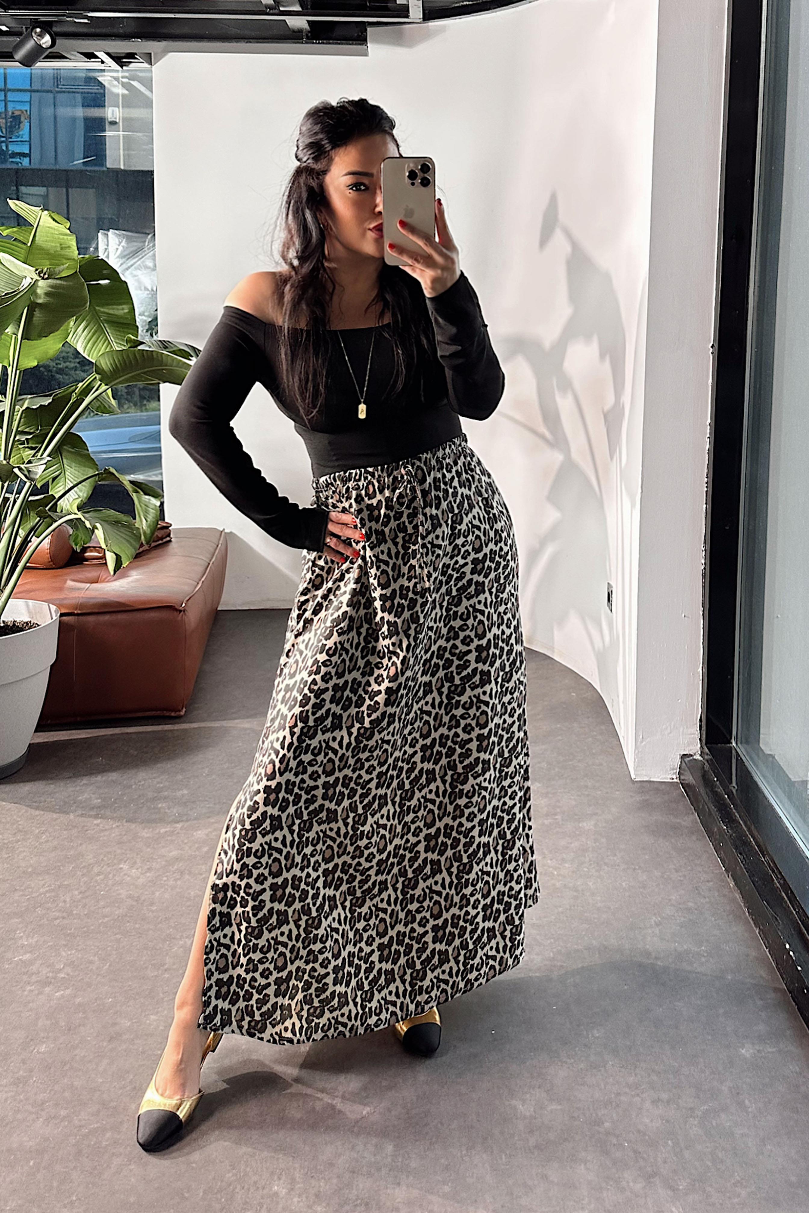 Premium Kalite Beli Lastikli Leopar Etek Leopar