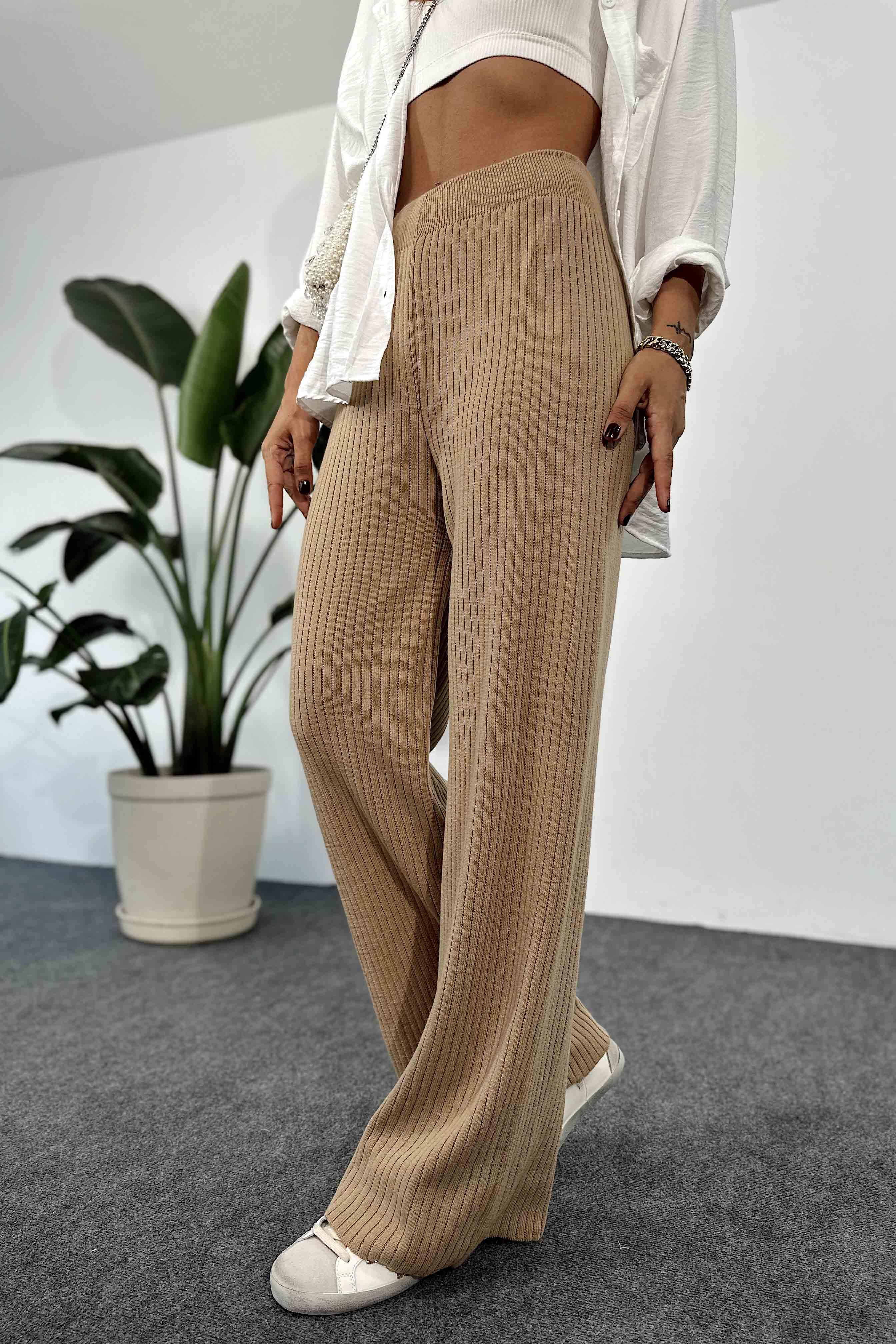 Premium Kalite Beli Lastikli Likralı Salaş Pantolon Camel