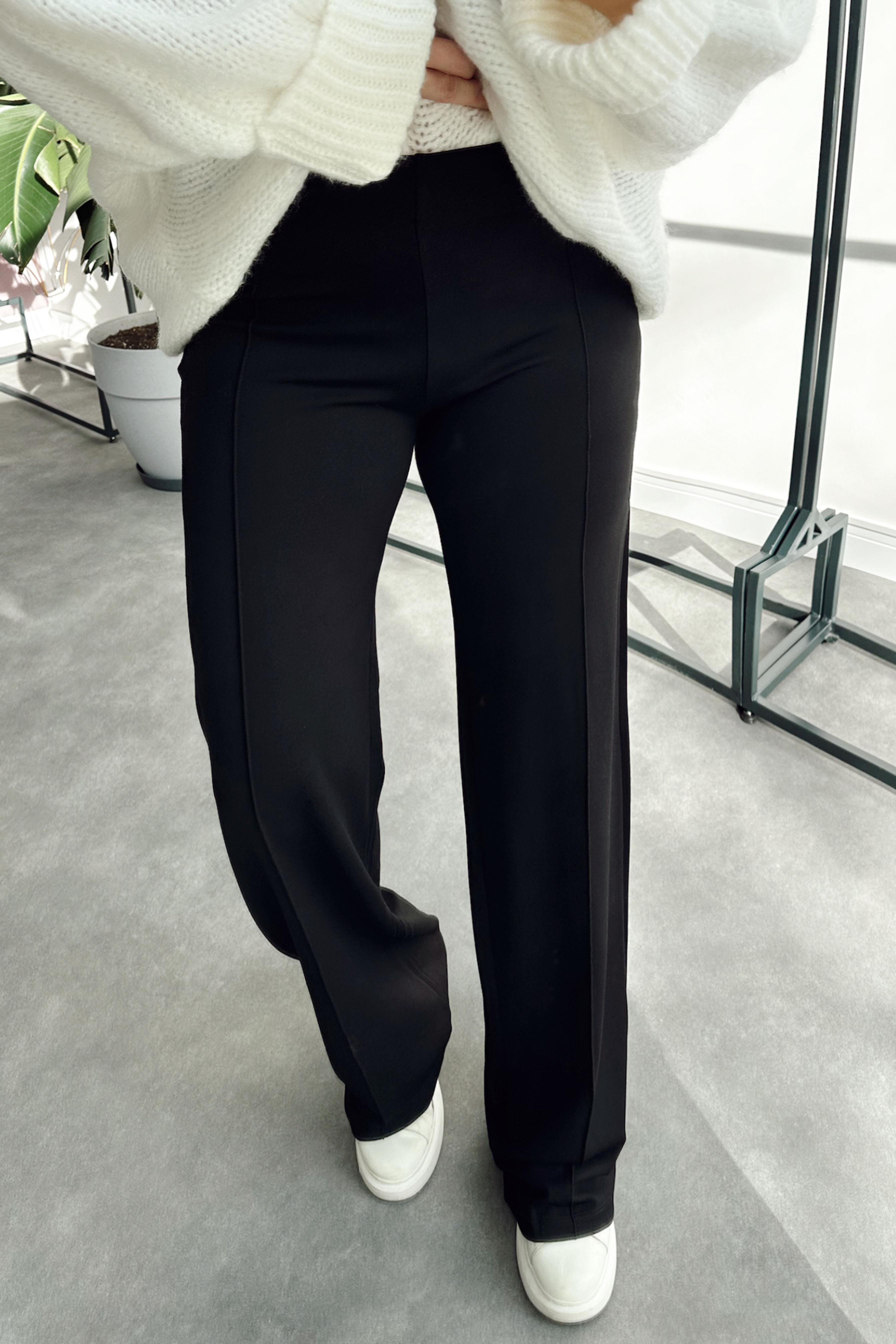 Premium Kalite Çımalı Palazzo Pantolon Siyah