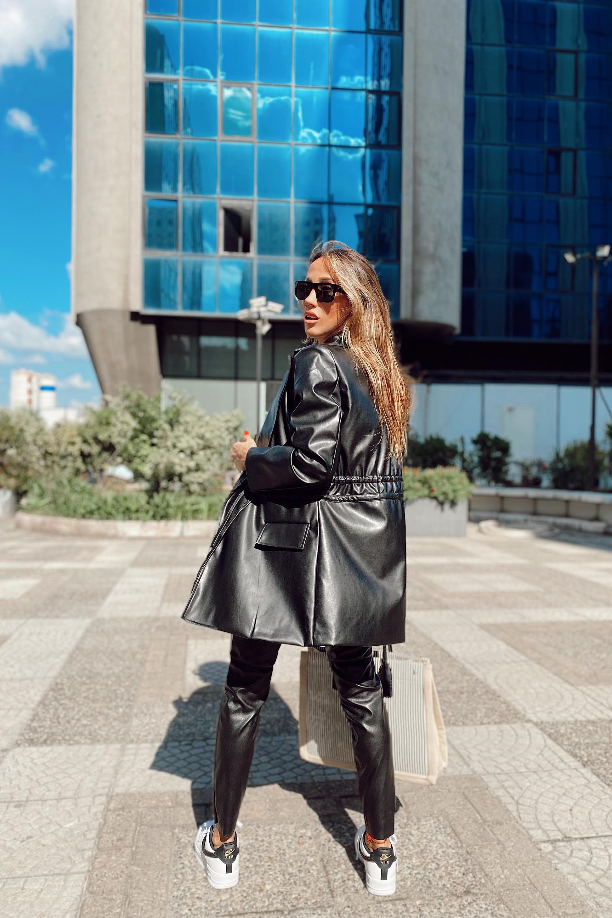 Premium Kalite İp Büzgülü Deri Blazer Ceket Siyah