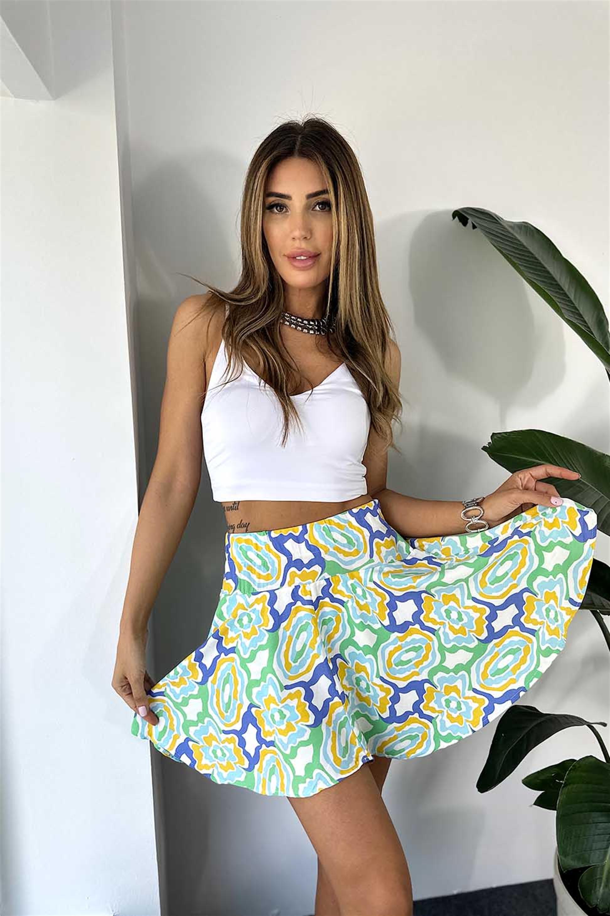 Premium Kalite Keten Pamuk Çıtır Desenli Şort Etek Beyaz · 4